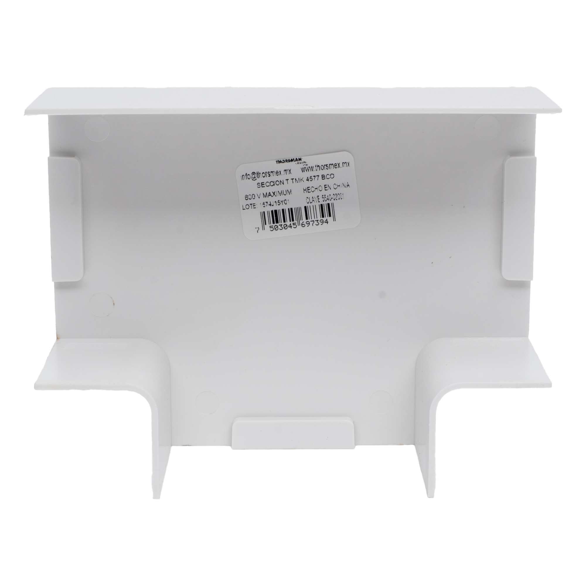 Sección en "T" Color Blanco de PVC Auto Extinguible, Para Canaleta TMK-4577 (5540-02001)