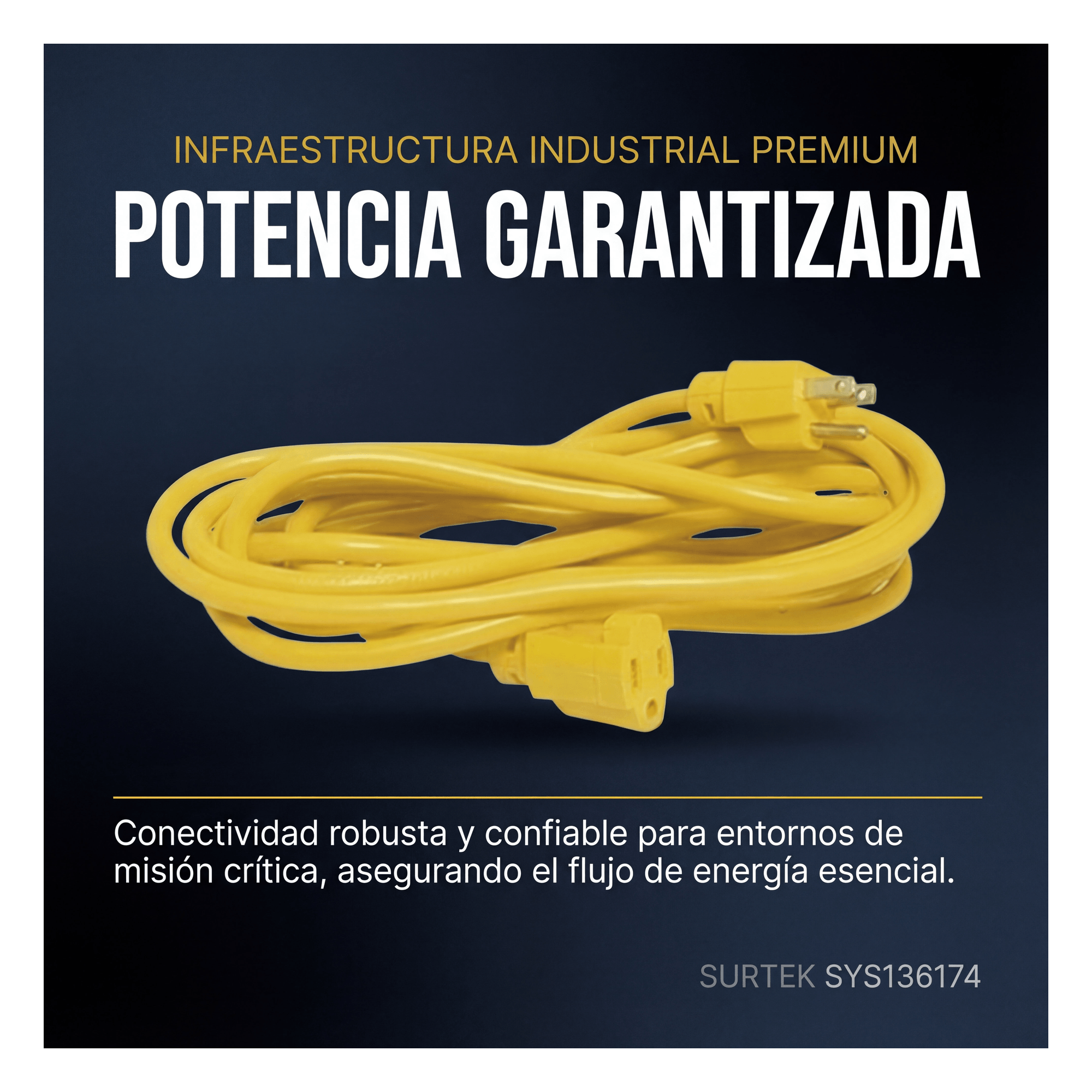 Extensión Eléctrica de Uso Rudo Aterrizada 15 metros / 127 V CA 10 A Máximo / Color Amarillo.