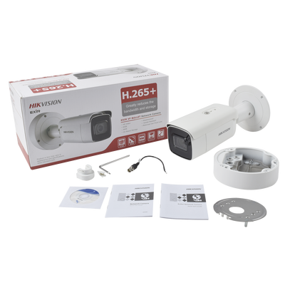 Bala IP 4 Megapixel / 50 mts IR EXIR / Exterior IP67 / IK10 / WDR 120 dB / PoE + / Audio y Alarmas / Lente Mot. 2.8 a 12 mm / Videoanaliticos Integrados