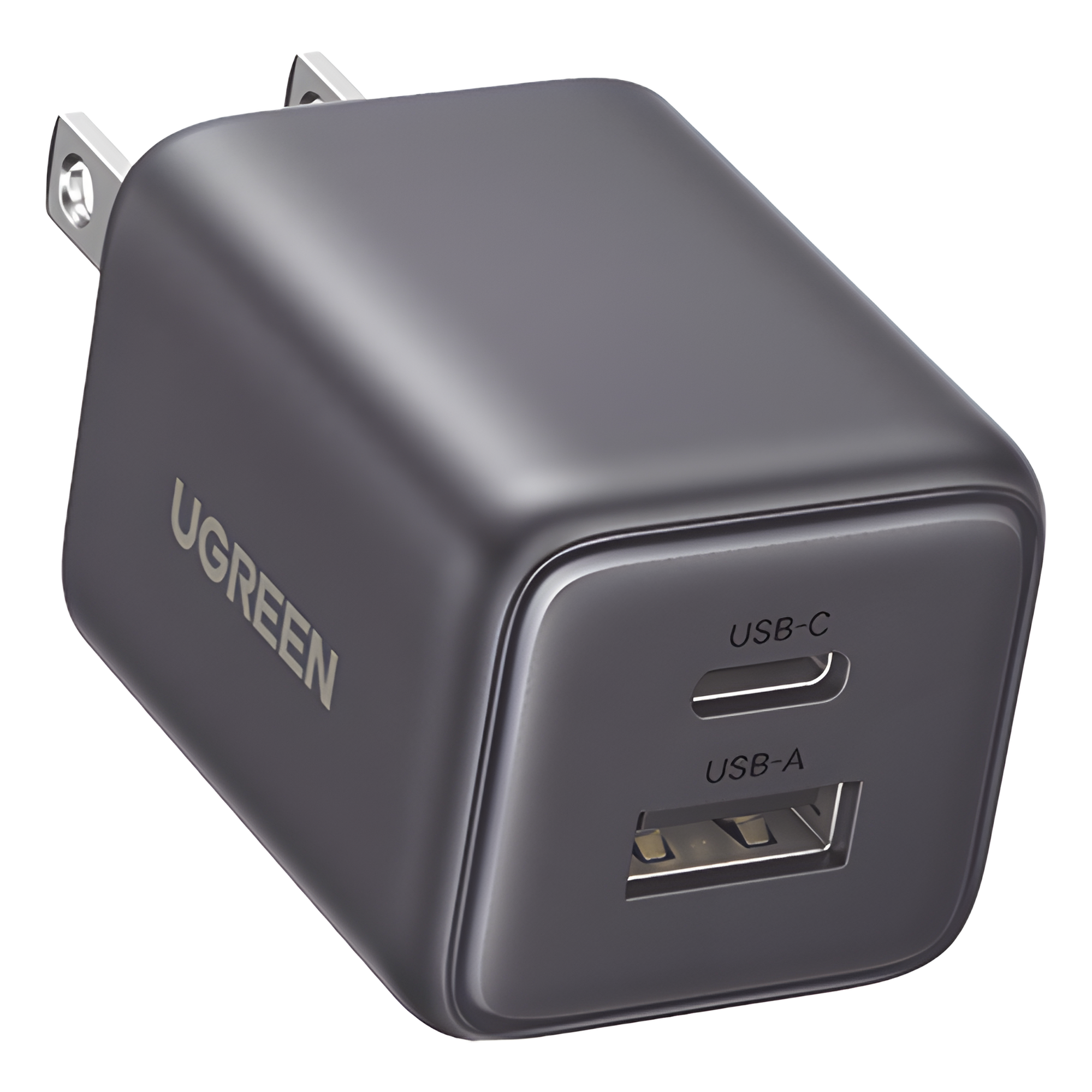 Cargador Rápido GaN / 20 W / Dual Puerto USB-C PD + USB-A QC 3.0 / Ultracompacto 43 x 33.6 x 32 mm