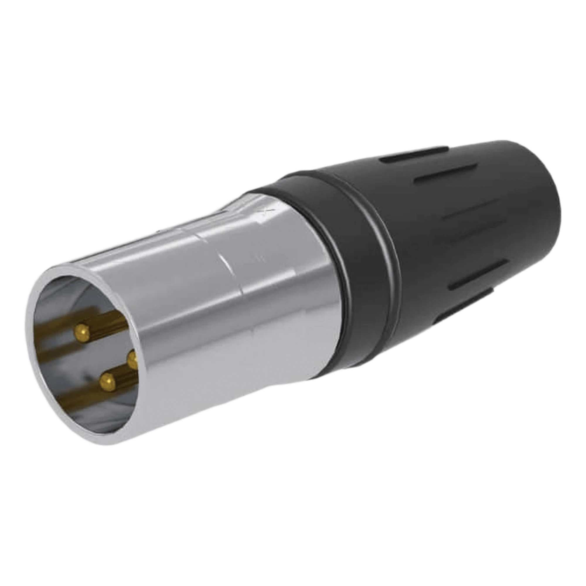 CONECTOR MACHO XLR DE 3 NÚCLEOS CON CARCASA DE ACERO INOXIDABLE Y CONTACTOS CHAPADOS EN ORO — SEETRONIC · SKU SCHM3