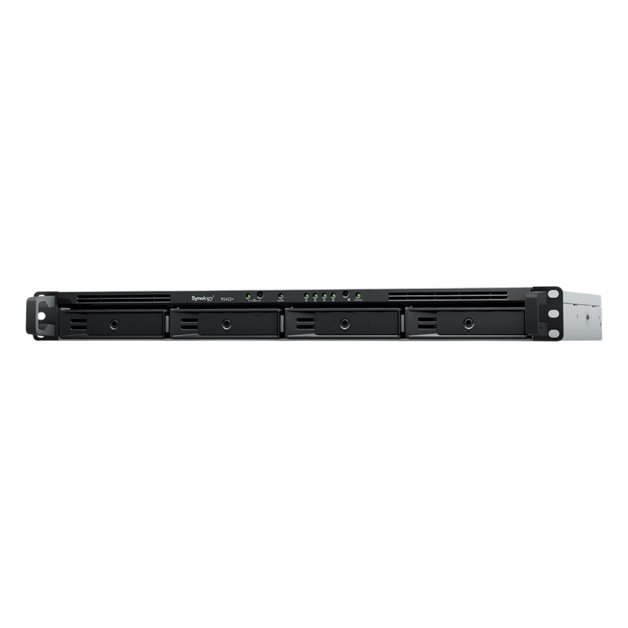 NAS RackStation RS422+ | 4 Bahías | 1U | AMD Ryzen R1600 | 2 GB DDR4 ECC | 570 MB/s Lectura | 530 MB/s Escritura | Puertos Dual 1GbE | Actualización 10GbE | Compatibilidad RAID | Synology DSM. — SYNOLOGY · SKU RS422+