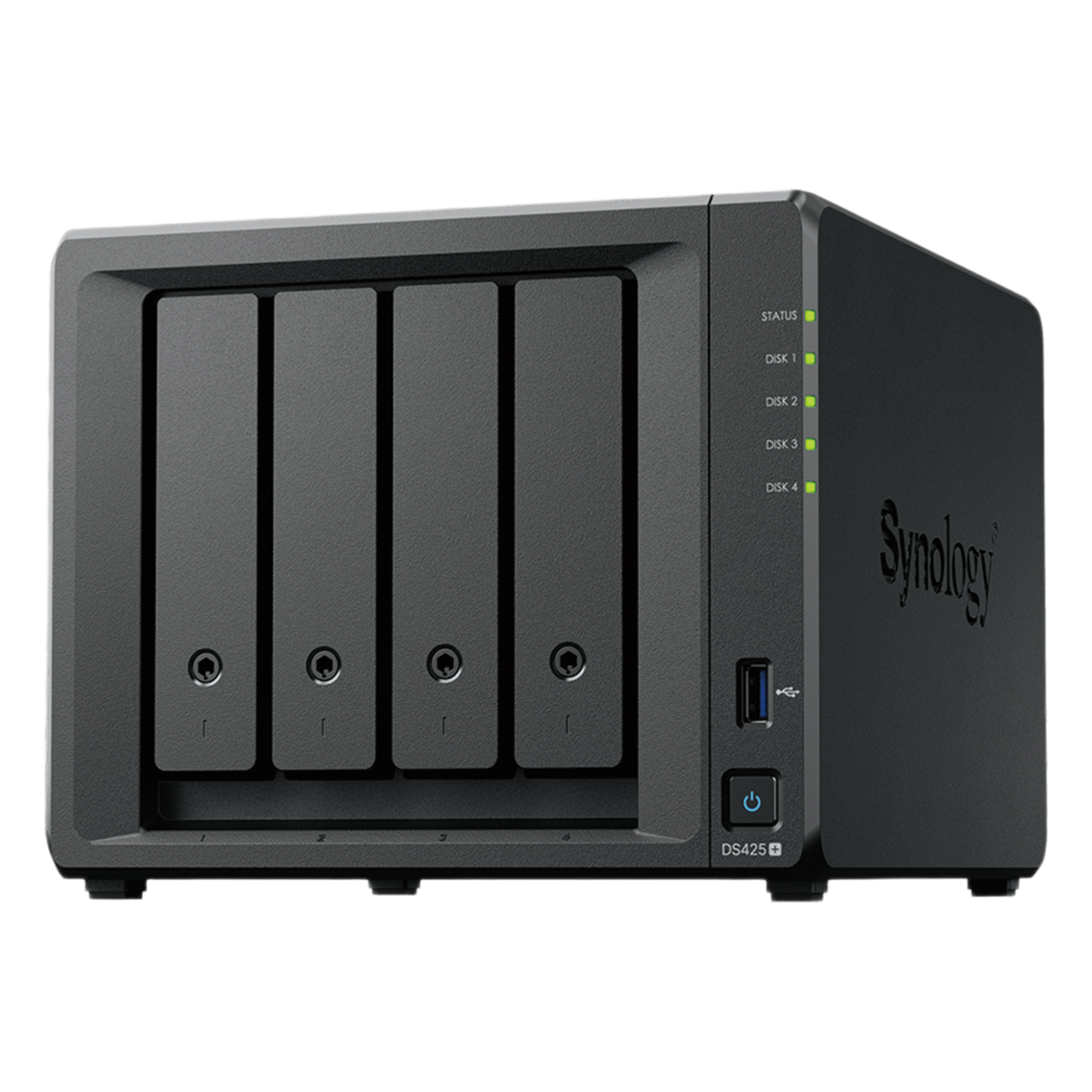 NAS DiskStation DS425+ | 4 Bahías | Intel Celeron J4125 2.7 GHz | 2 GB DDR4 / 2.5GbE + 1GbE | 2 Puertos USB 3.2 Gen 1 | 2 Ranuras M.2 NVMe | Hasta 80 TB | Synology DSM. — SYNOLOGY · SKU DS425+