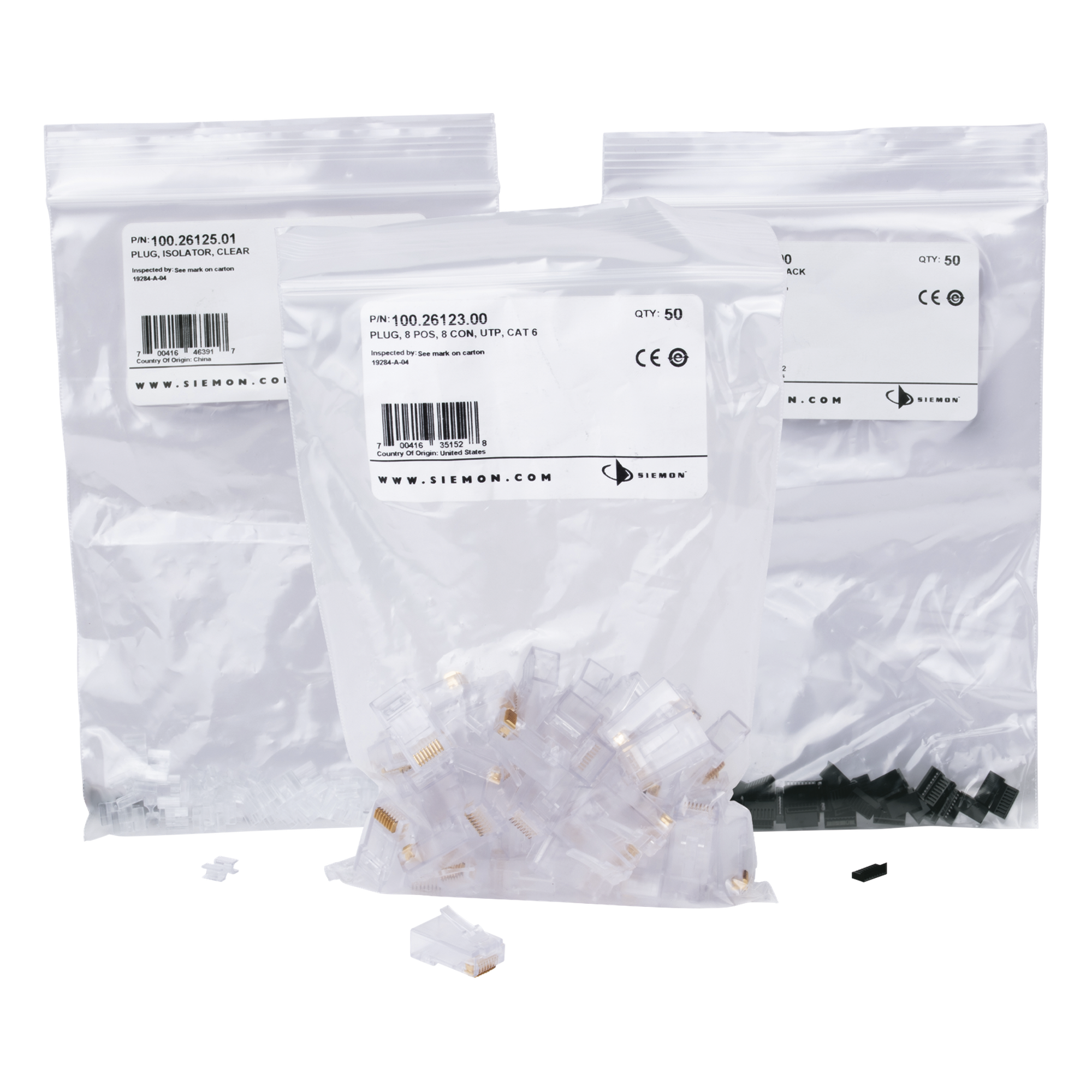Plug RJ45 Cat6 / 23-26 AWG / 50μin Oro / 750 Ciclos / UL94 V0 / Bolsa 50 pzas — SIEMON · SKU P6U-8-8