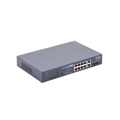 Switch No Administrable 8 Puertos Gigabit con Modo Extender a 250 m, 2 Puertos Uplink 10/100/1000 Mbps, 2 Puertos SFP
