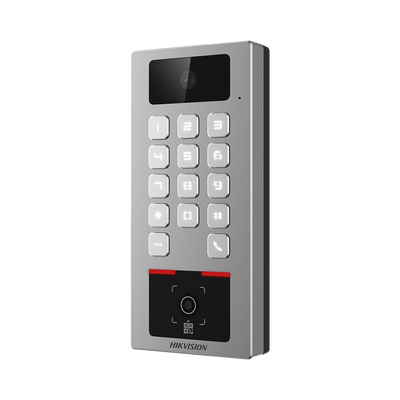 Teclado con Lector Físico de QRs para Exterior Antivandálico IP65 & IK09 con función de Videoportero Multiapartamento / Tarjeta, Código QR, PIN o App HikConnect / Cámara 2 MP compatible con NVRs / Soporta b