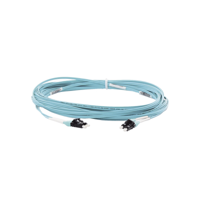 Jumper de Fibra Optica Multimodo 50/125 OM4, LC-LC Duplex, OFNR (Riser), Color Aqua, 10 Metros (32.81 Pies)