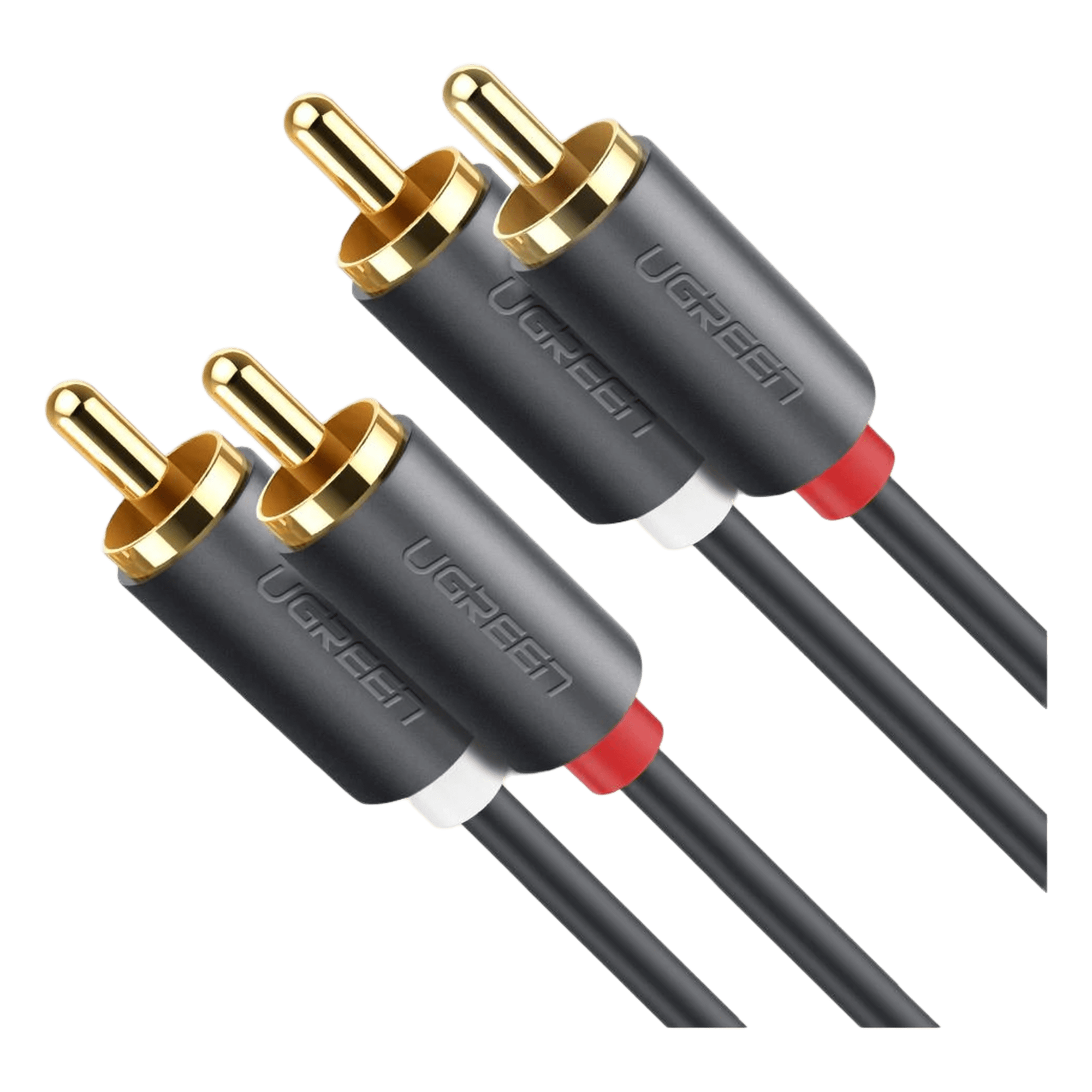 Cable de Audio 2 RCA Macho a 2 RCA Macho / 5 Metros (16.40 Pies) / Color Negro / Alta Calidad / Anillos de Goma para Asegurar un Agarre Firme al Instalar o Quitar el Cable — UGREEN · SKU 10520