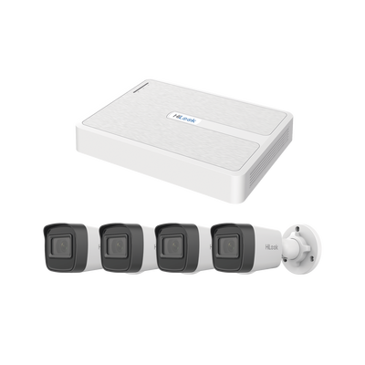Kit IP 2 Megapixel / NVR de 8 Canales con 8 Puertos PoE / 4 Cámaras IP Bala para Exterior — HiLook by HIKVISION · SKU KIPH4B/2MP