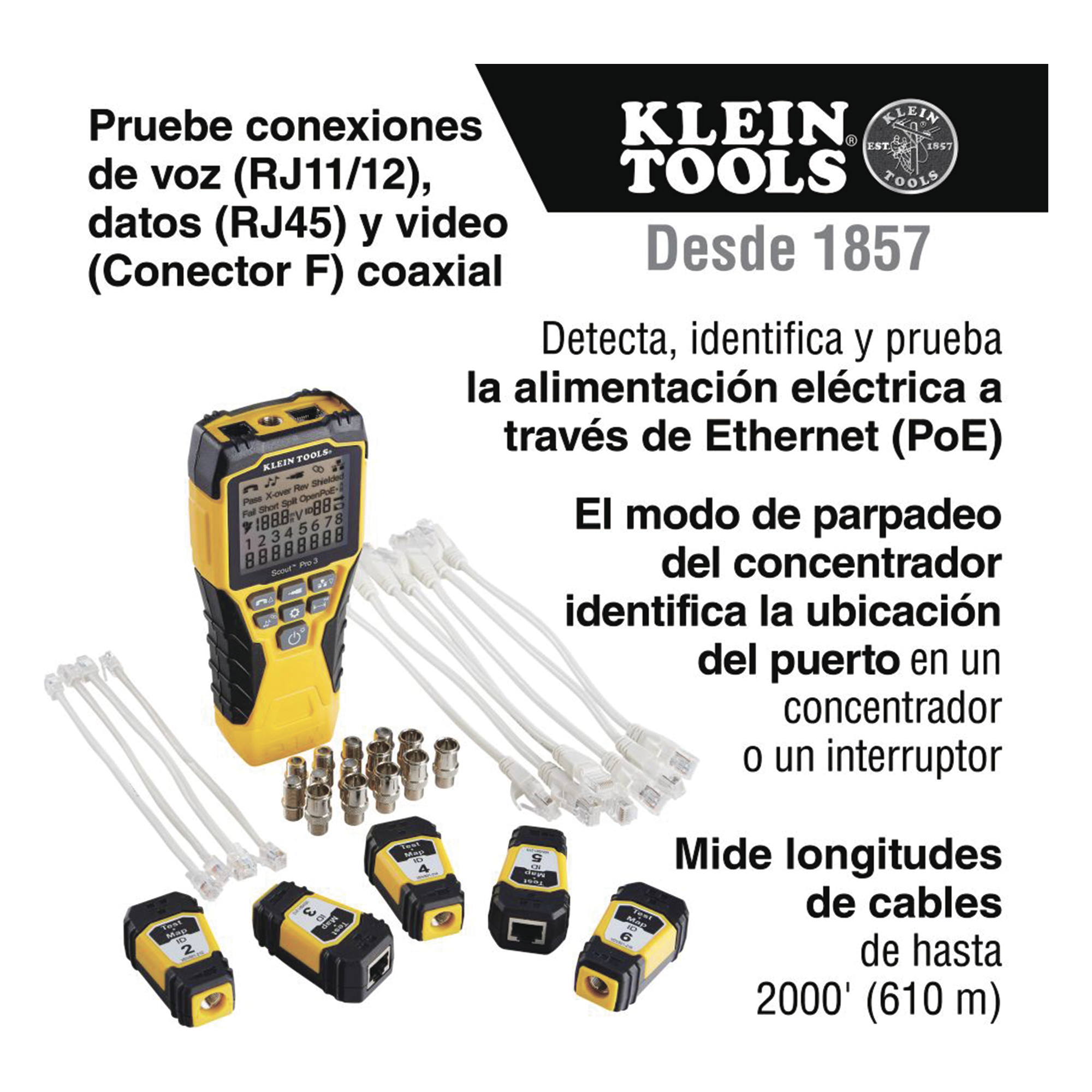 Probador Scout™ Pro 3 con kit de transmisores remotos Test-n-Map™ (Inspección PoE)