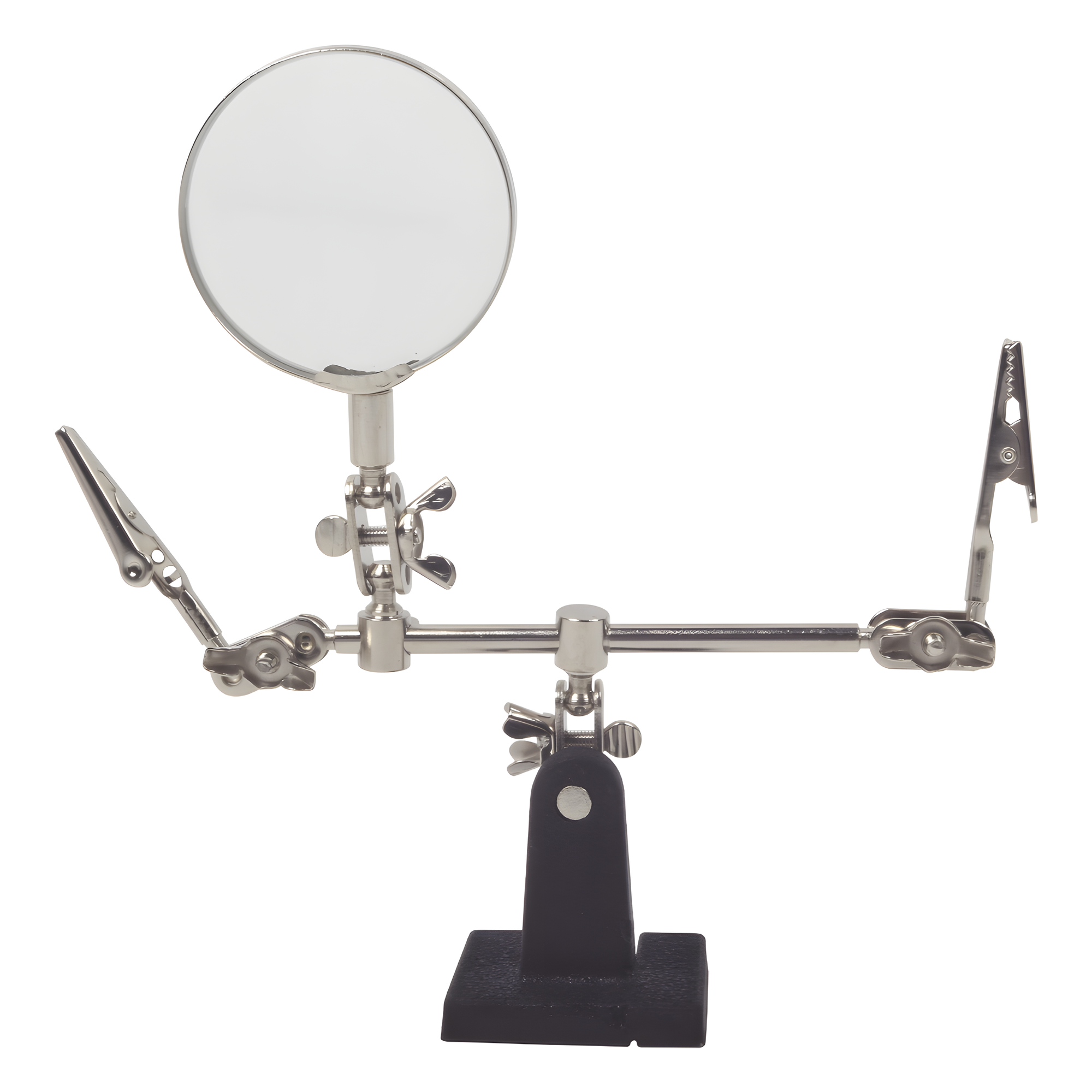 Soporte con lupa y dos brazos con clip. Ideal para trabajos de soldadura. — EPCOM POWERLINE · SKU EP390