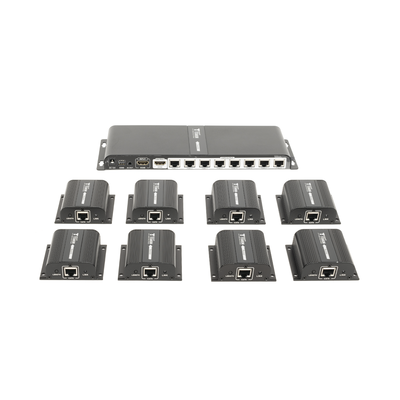 Kit Divisor y Extensor HDMI (Extender Splitter) / Divide 1 Fuente HDMI a 8 Pantallas / Extiende la señal HDMI hasta 40 m / Resolución 1080P @ 60 Hz / Cat 6/6a/7 / Uso 24/7 / Salida Loop en el Tx / IR / Alimente solo el Tx (PoC).