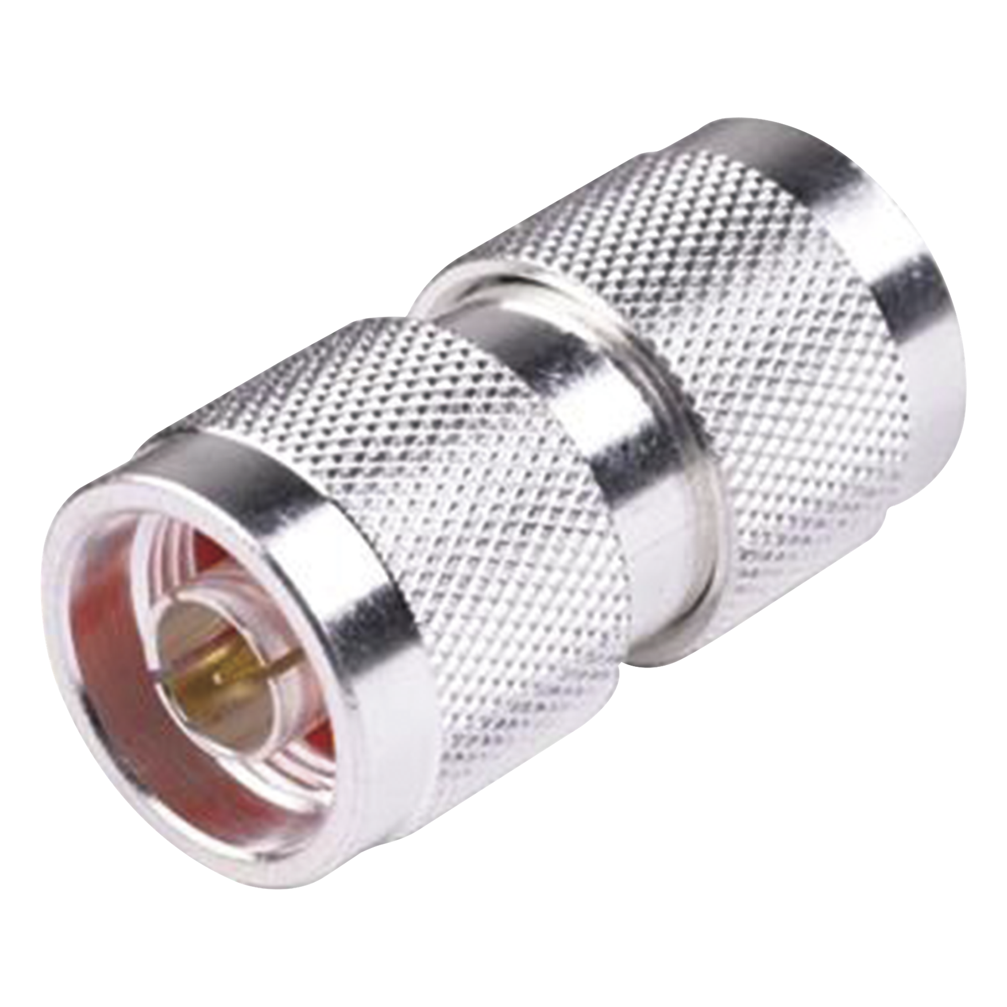 Adaptador Barril en Línea de Conector N Macho a N Macho, Plata/ Oro/ Teflón. — RF INDUSTRIES,LTD · SKU RFN-1014-1