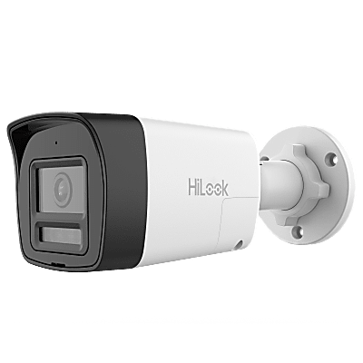 [Audio Bidireccional + Dual Light + ColorVu] Bala TURBOHD 3K (5 Megapixel) / Lente 2.8mm / 30 mts IR EXIR + 20 mts Luz Blanca / Micrófono y Bocina Integrado / Exterior IP67 / Metal / dWDR  — HiLook by HIKVISION · SKU THC-B157-LTS