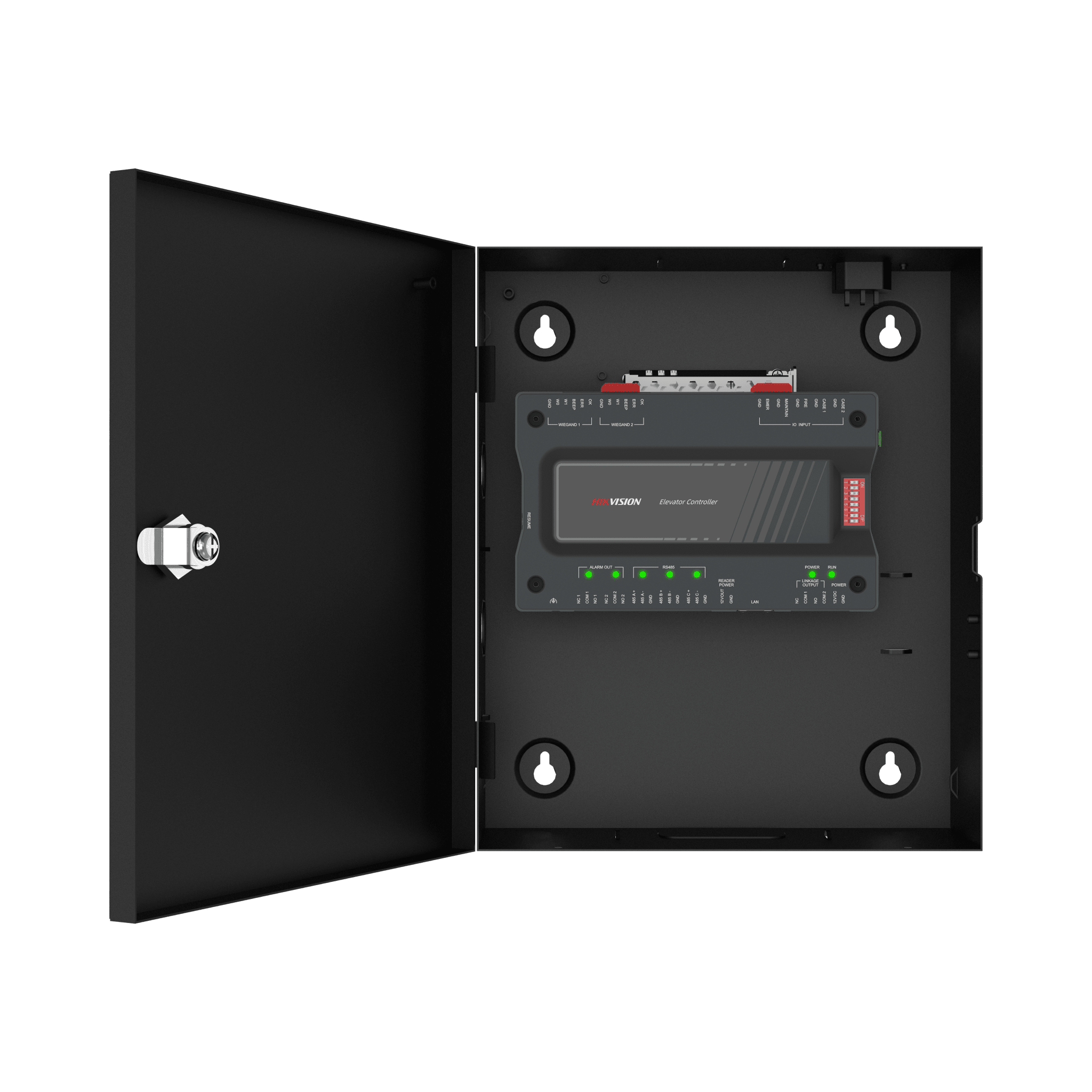 Controlador MAESTRO para Elevadores Administrable en la Nube con HikConnect Teams / Incluye Gabinete y Fuente / Control de Acceso para los pisos de los Elevadores por Huella o Tarjeta / Requiere Licencia / 1 Controlador por Cabina de Elevador — HIKVISION · SKU DS-K2220X
