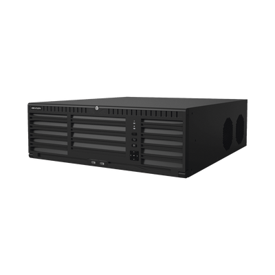 [Doble Poder de Decodificación] NVR 32 Megapixel (8K) / 128 Canales IP / AcuSense / ANPR / Conteo de Personas / 16 Bahías de Disco Duro / 2 Tarjetas de Red / Soporta RAID con Hot Swap / 2 HDMI en 8K / POS / Alarmas I/O / Smart Search — HIKVISION · SKU DS-96128NI-M16/R