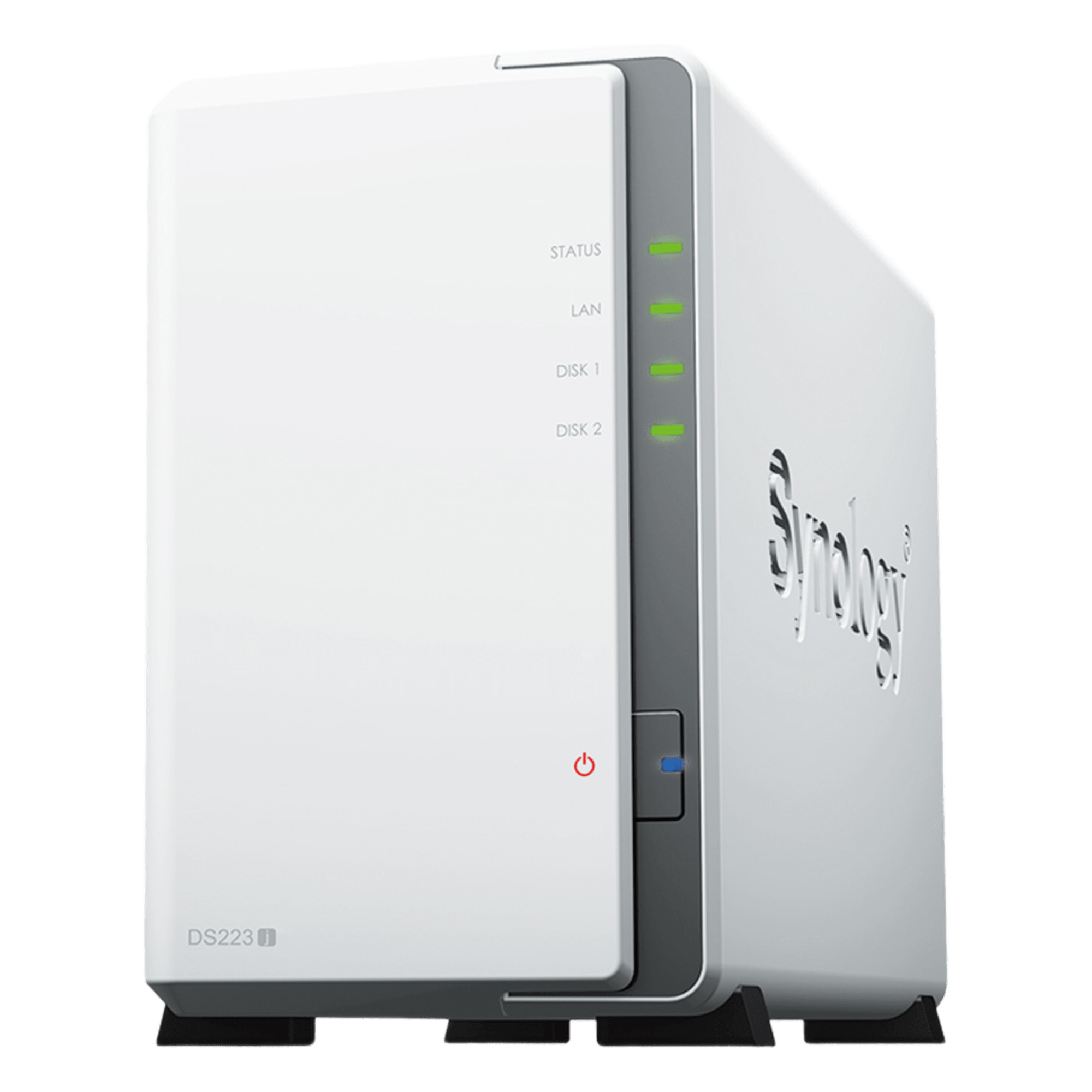 NAS DiskStation DS223j | 2 Bahías | CPU Realtek RTD1619B 1.7 GHz | 1 GB DDR4 | Puerto 1GbE RJ-45 | USB 3.2 Gen 1 | Compatible con HDD y SSD | Synology DSM | RAID 0, 1, JBOD | SMB, AFP, NFS, FTP | Vigilancia IP — SYNOLOGY · SKU DS223J