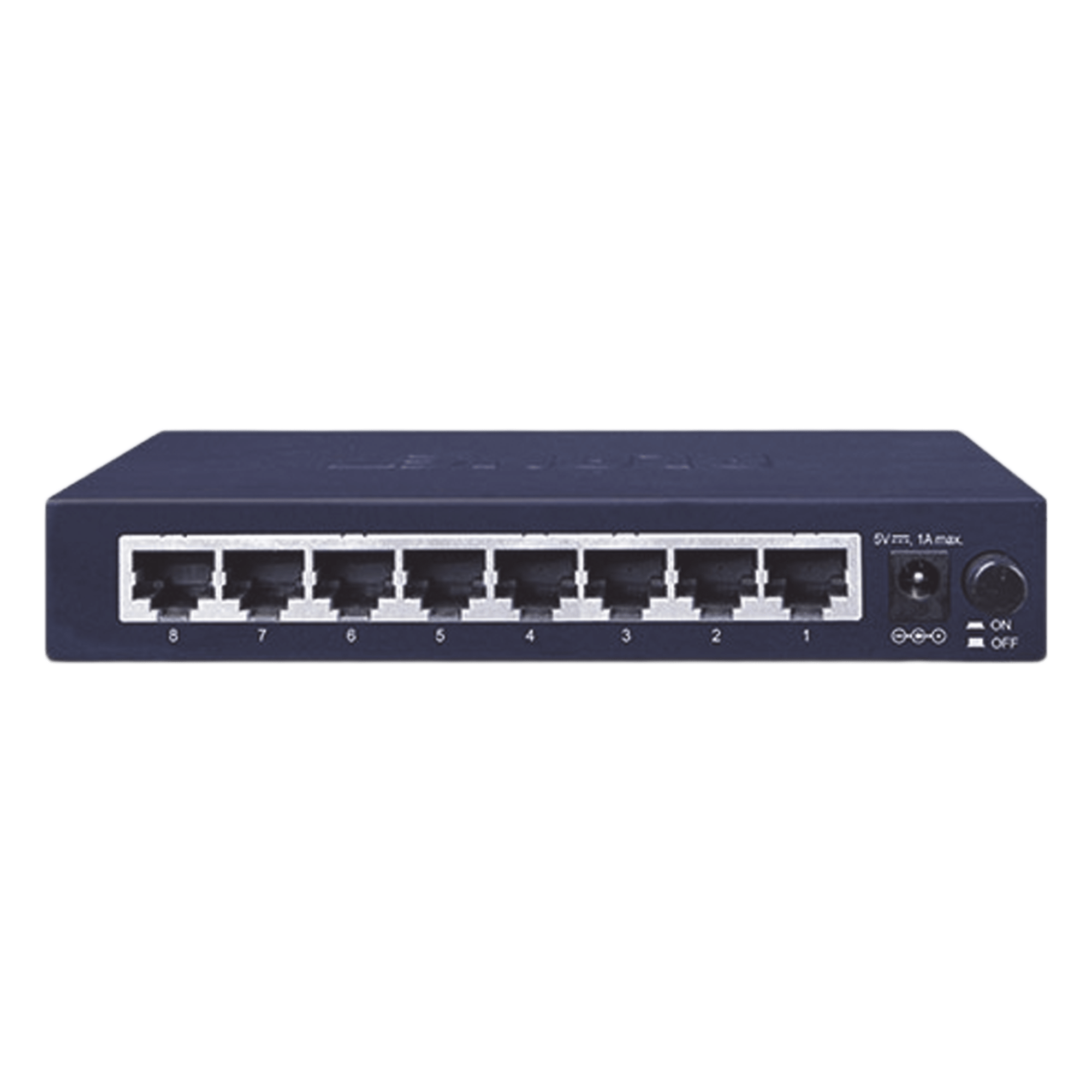 Switch de Escritorio No Administrable, 8 Puertos Gigabit 10/100/1000 Mbps, Tecnología de Ahorro de Energía de Hasta un 40% — PLANET · SKU GSD-803