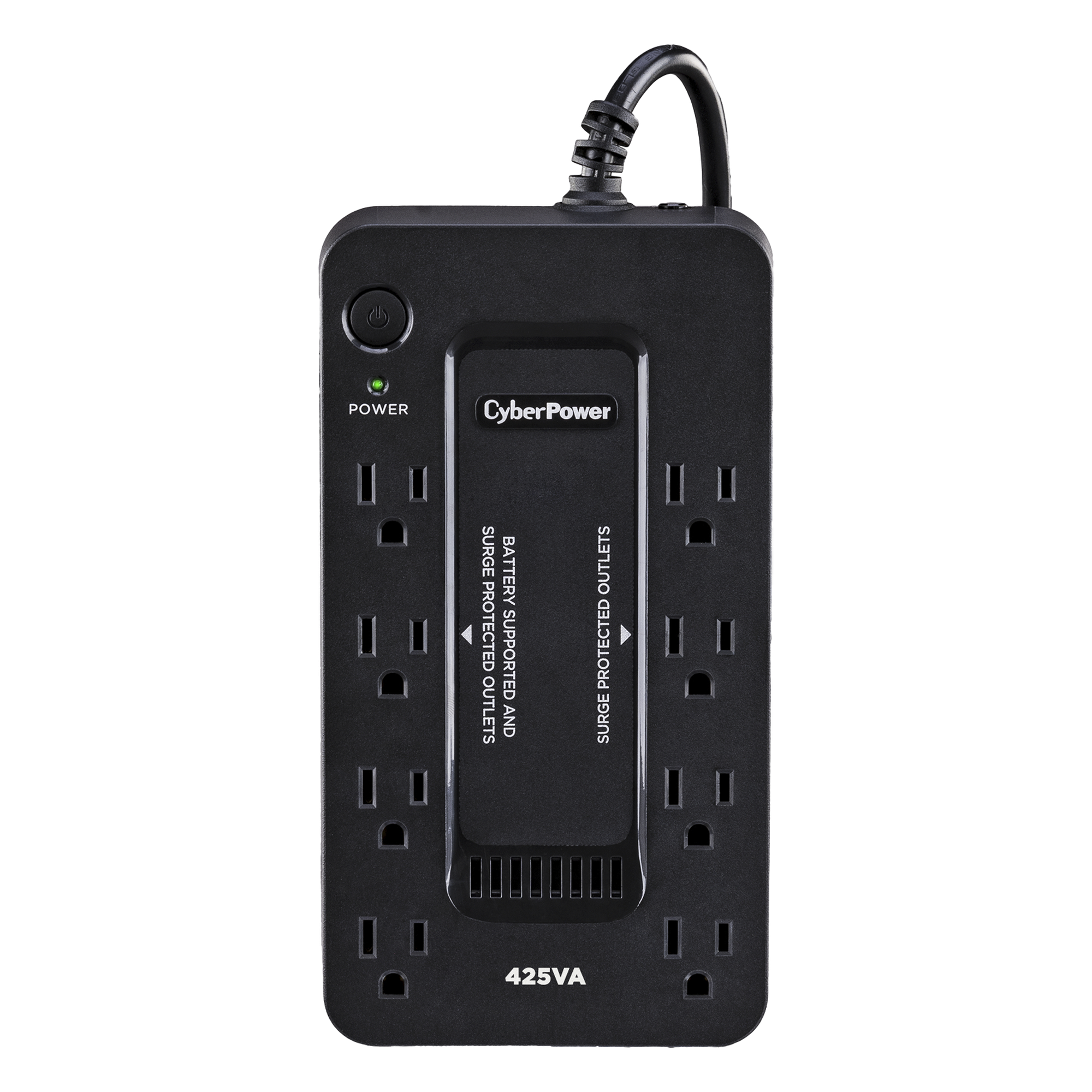 UPS de 425 VA/255 W, Topología Standby, Entrada 120 Vca NEMA 5-15P, Tipo Gabinete Compacto, Con 8 Tomas NEMA 5-15R — CYBERPOWER · SKU ST425