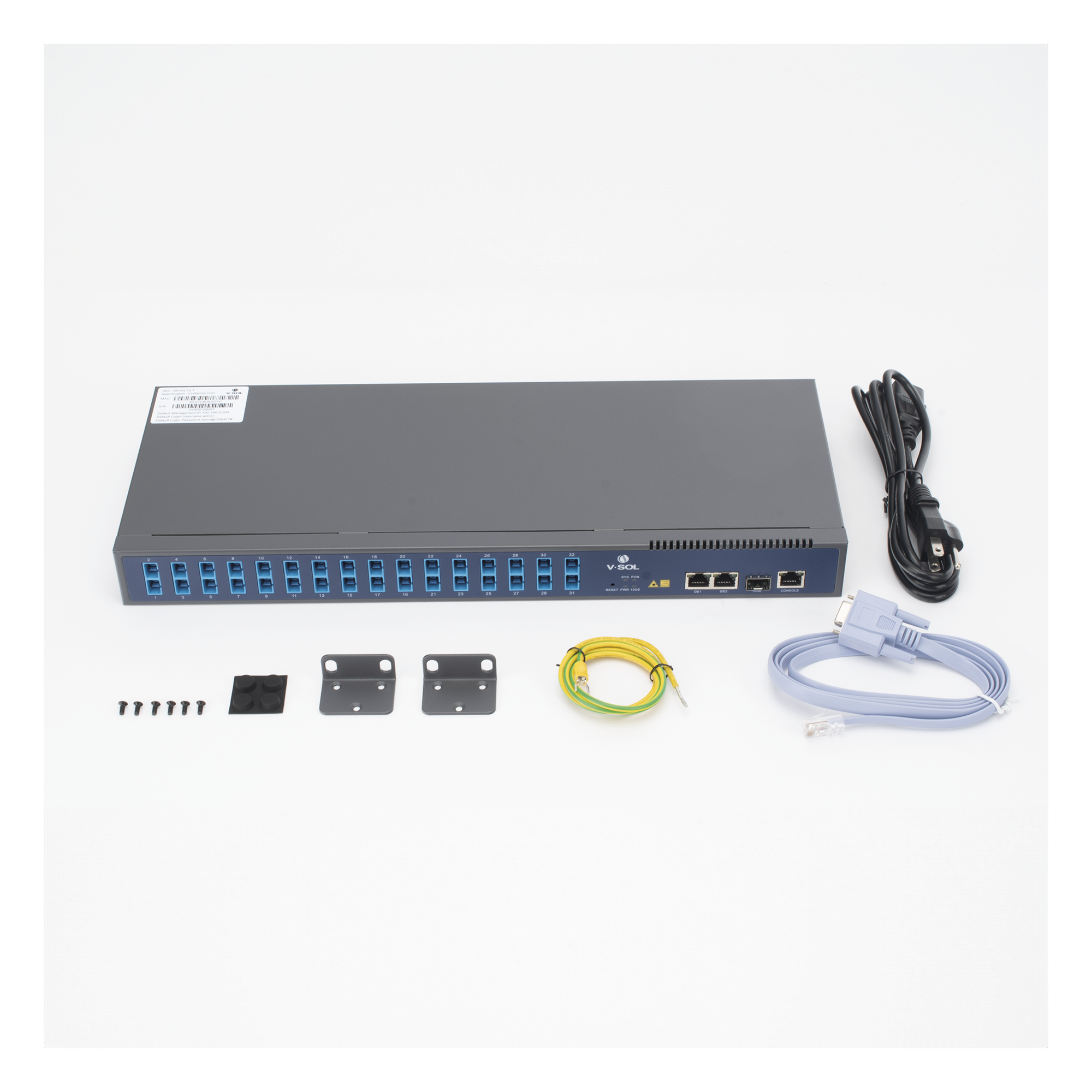 OLT de 1 GPON puerto con Splitter de 1 a 32 SC/UPC Incluido + 3 puertos Uplink (2 puertos Gigabit Ethernet + 1 puerto SFP/SFP+) , hasta 128 ONUS