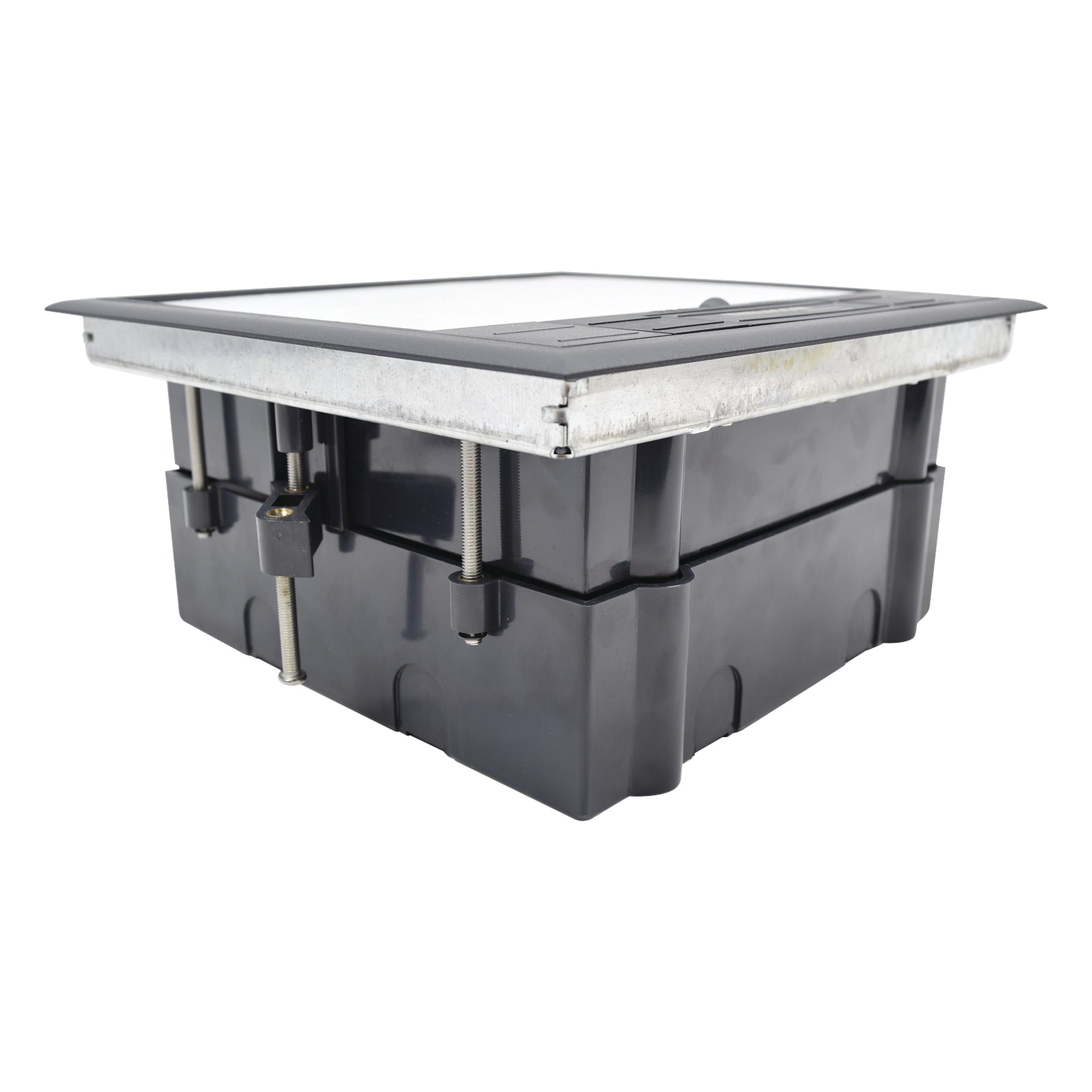 Caja de Piso para Cuatro Módulos Universales (Socket M4), para Alimentación Eléctrica y Redes de Datos (11000-43401) No Incluye Faceplates