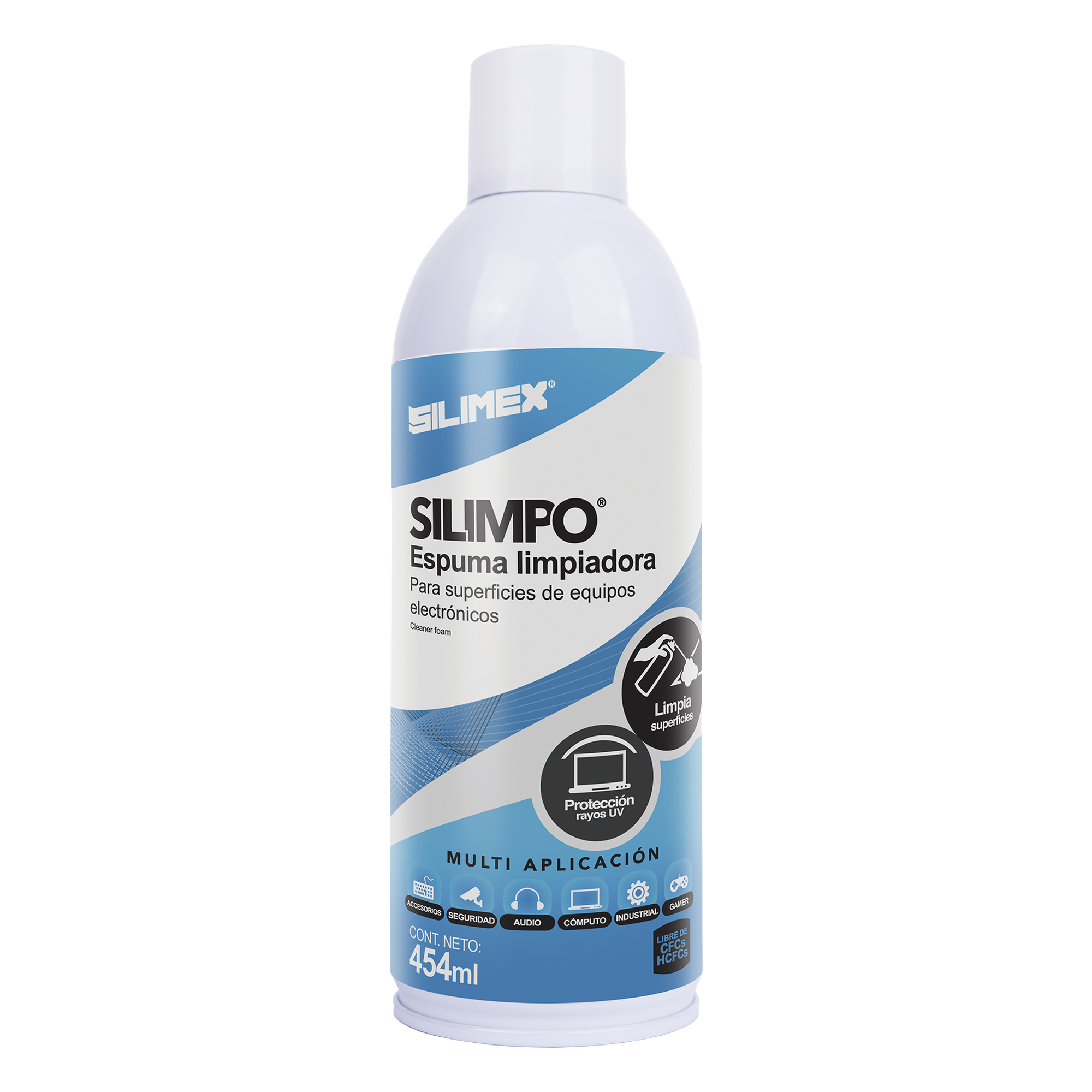 Espuma Limpiadora para Todo Tipo de Superficies Plásticas y Metálicas de Sistemas de Vídeo, Audio, Telefonía y Equipo de Cómputo, Contiene Protectores de Rayos UV, 454 ml — SILIMEX · SKU SILIMPO
