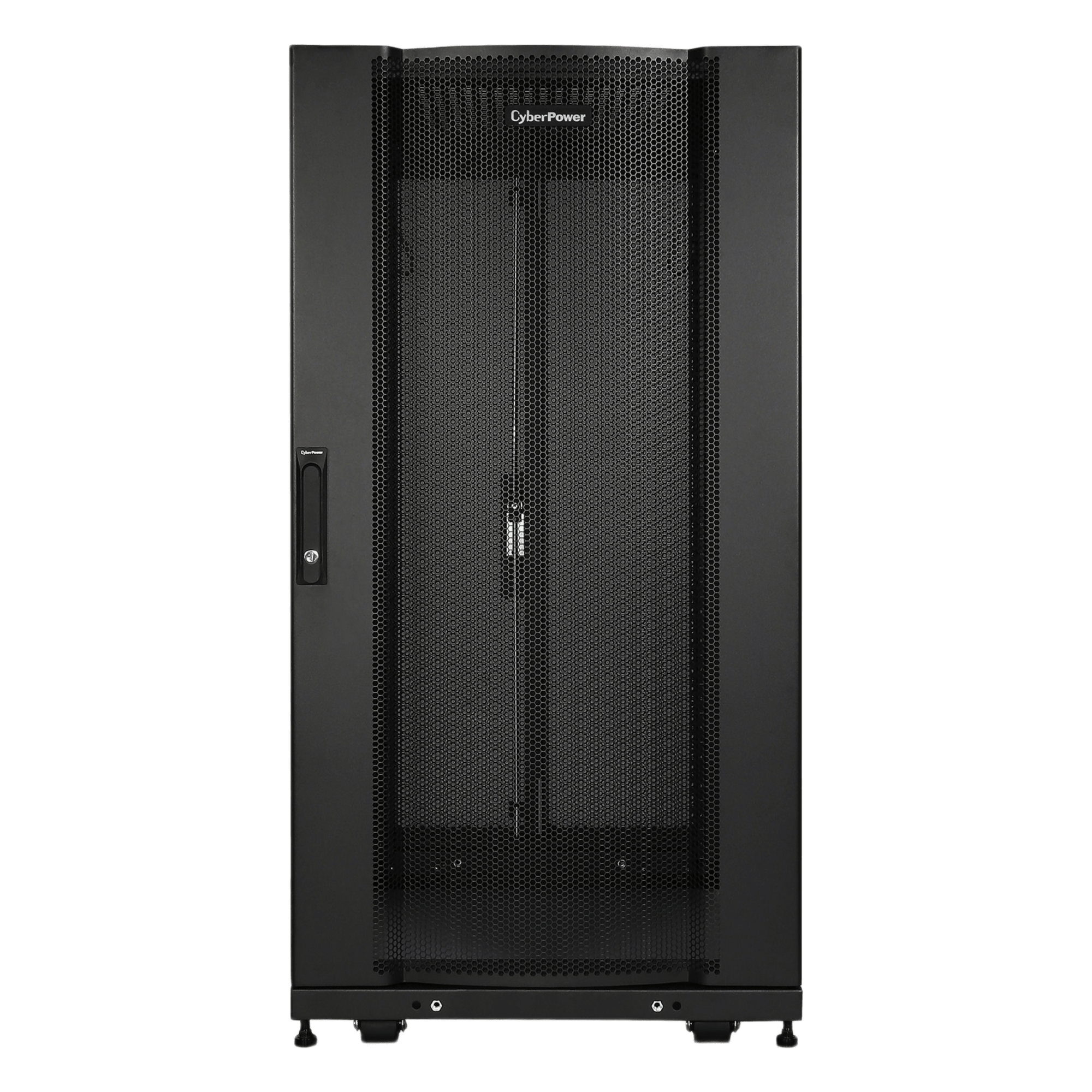 Gabinete Rack 24U / Montaje en Pared o Piso / Carga Estática 1,365 kg / Puerta Perforada Hexagonal / Rieles Ajustables / Negro — CYBERPOWER · SKU CR24U11001