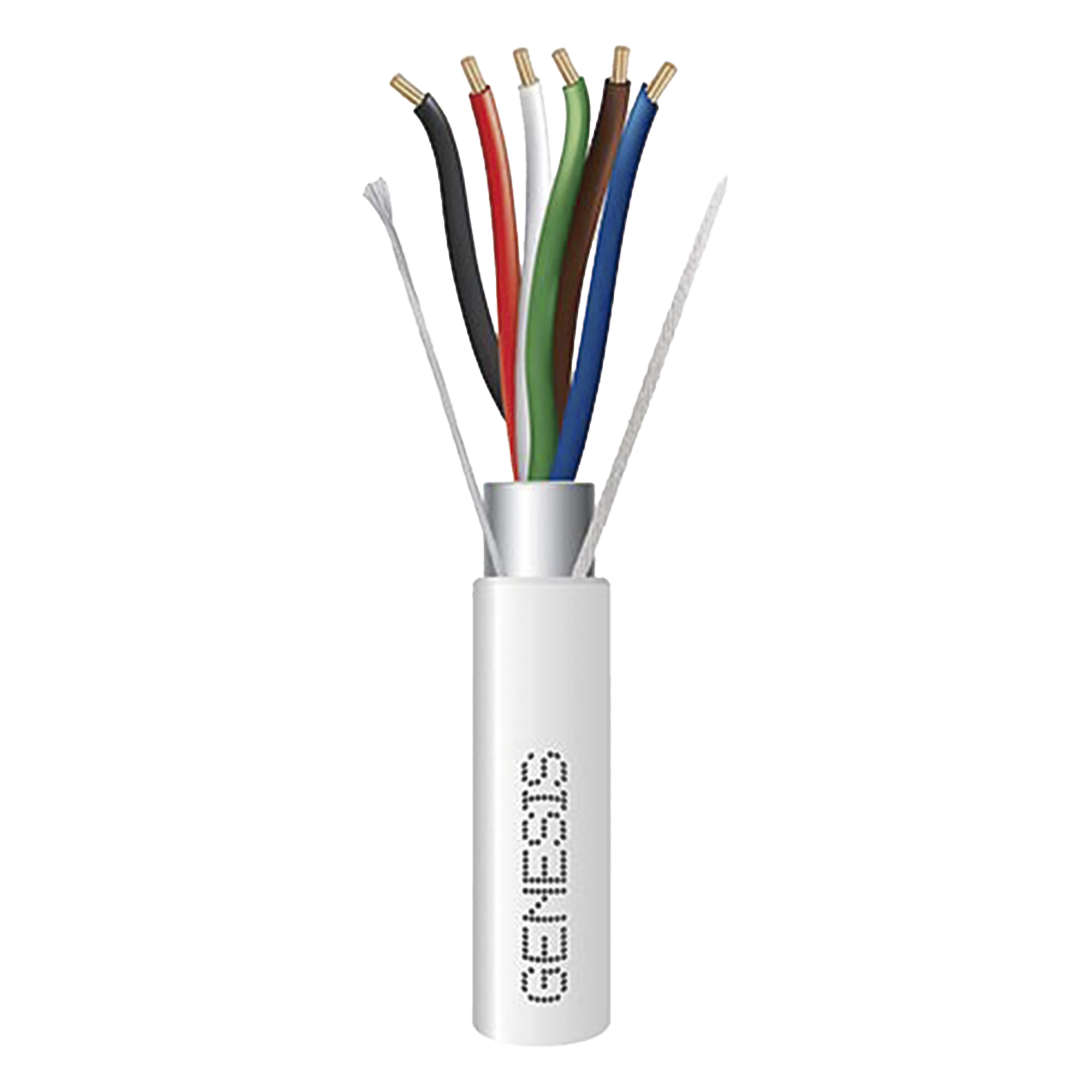 Carrete de 305 Metros (1000 Pies) / Cable de Cobre / 6 x 18 AWG / Plenum / Color Blanco / Blindado / Para Aplicaciones de Alarmas de Intrusión / Control de Acceso / Automatización / Interfonos y Tv Porteros — GENESIS · SKU 3216-1012