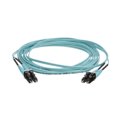 Jumper de Fibra Óptica Multimodo 50/125 OM4, LC-LC Duplex, OFNR (Riser), Color Aqua, 13 Metros (42.65 Pies)
