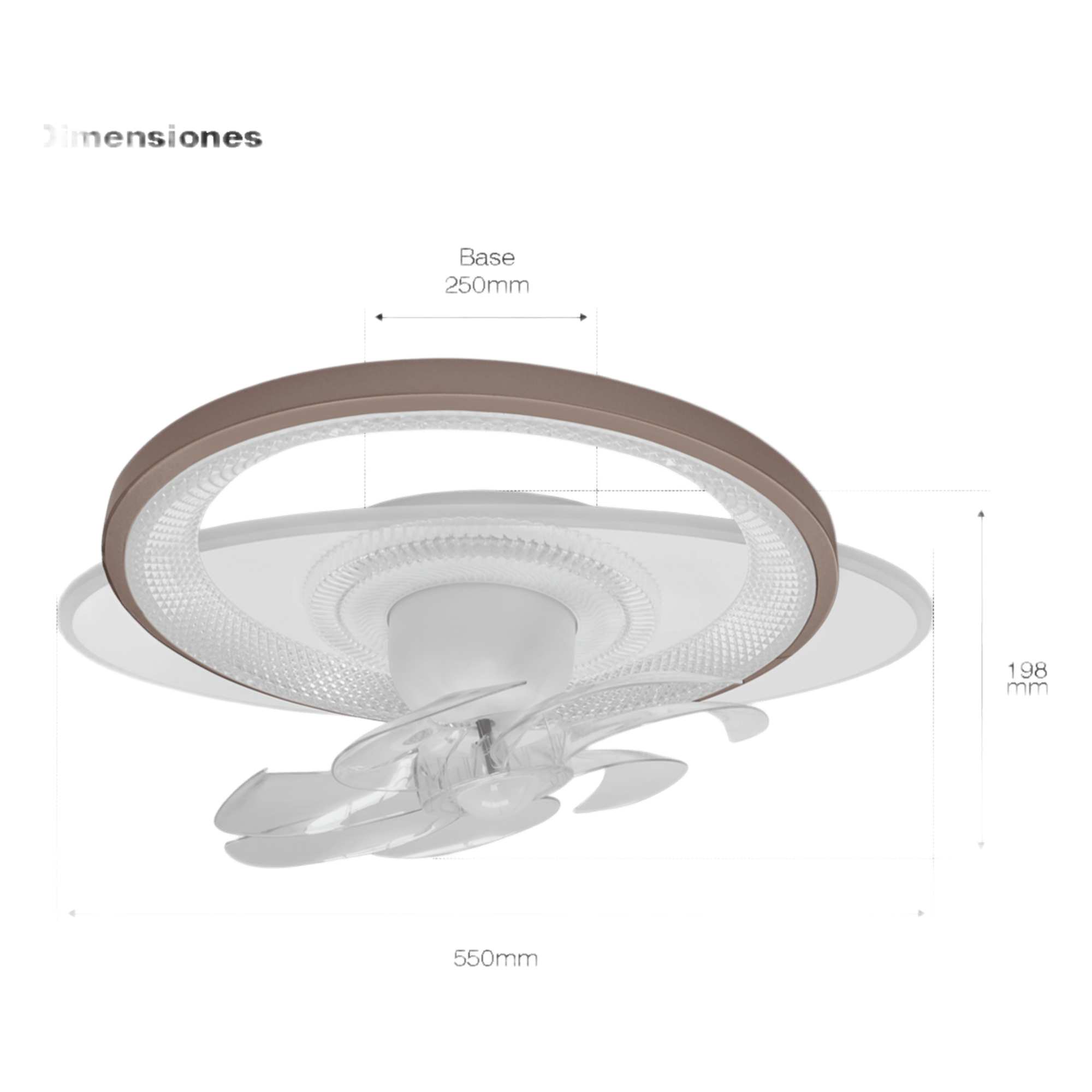 Ventilador de Techo con Luminario LED de 110 V CA 50/60 Hz /  88 W / 3 Tonos de Luz (6500 - 4 000 - 2 700 K) / Con giro 360° / Diámetro 550 mm / 6 Velocidades / Dimeable. — JWJ · SKU JLV-016