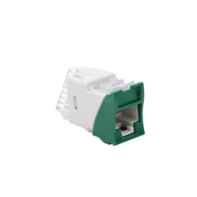 Jack UltraMAX Cat5e, UTP, Montaje Híbrido en Placa de Pared (Plano y Angulado), Color Verde, Punch Down