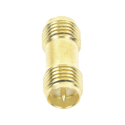 Adaptador Barril de SMA Hembra Inverso a SMA Hembra Inverso, Oro/ Oro/ Teflón,