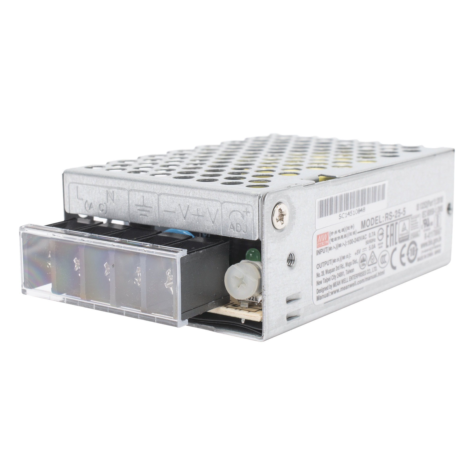 Fuente de Poder Conmutada / 25W / 5Vcc / 5A / Entrada 100-240Vca / 51x28x78 mm / 2.0x1.1x3.1 in