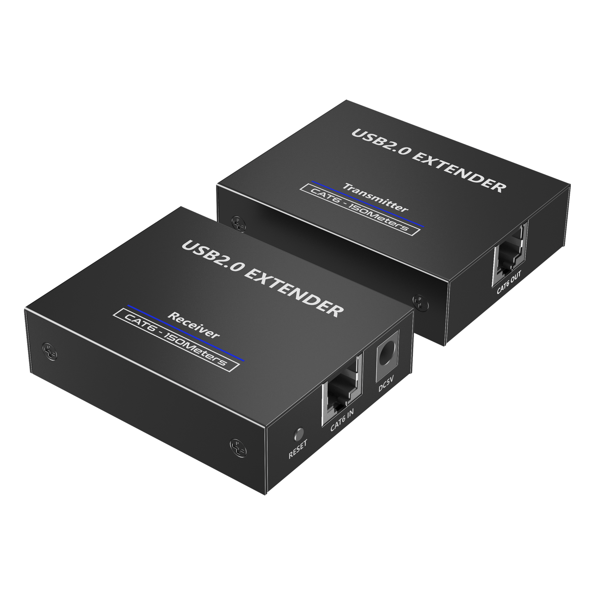 Kit EXTENSOR USB 2.0 de 4 Puertos para Distancias de Hasta 150 m | Soporta USB 2.0, USB 1.1 y USB 1.0 | UTP Cat 5e/6/6a/7 | Soporta Switch Gigabit | Ideal para Cámaras WEB, Impresoras, Escáner, Memorias, Mouse, etc. — EPCOM TITANIUM · SKU TT150USB