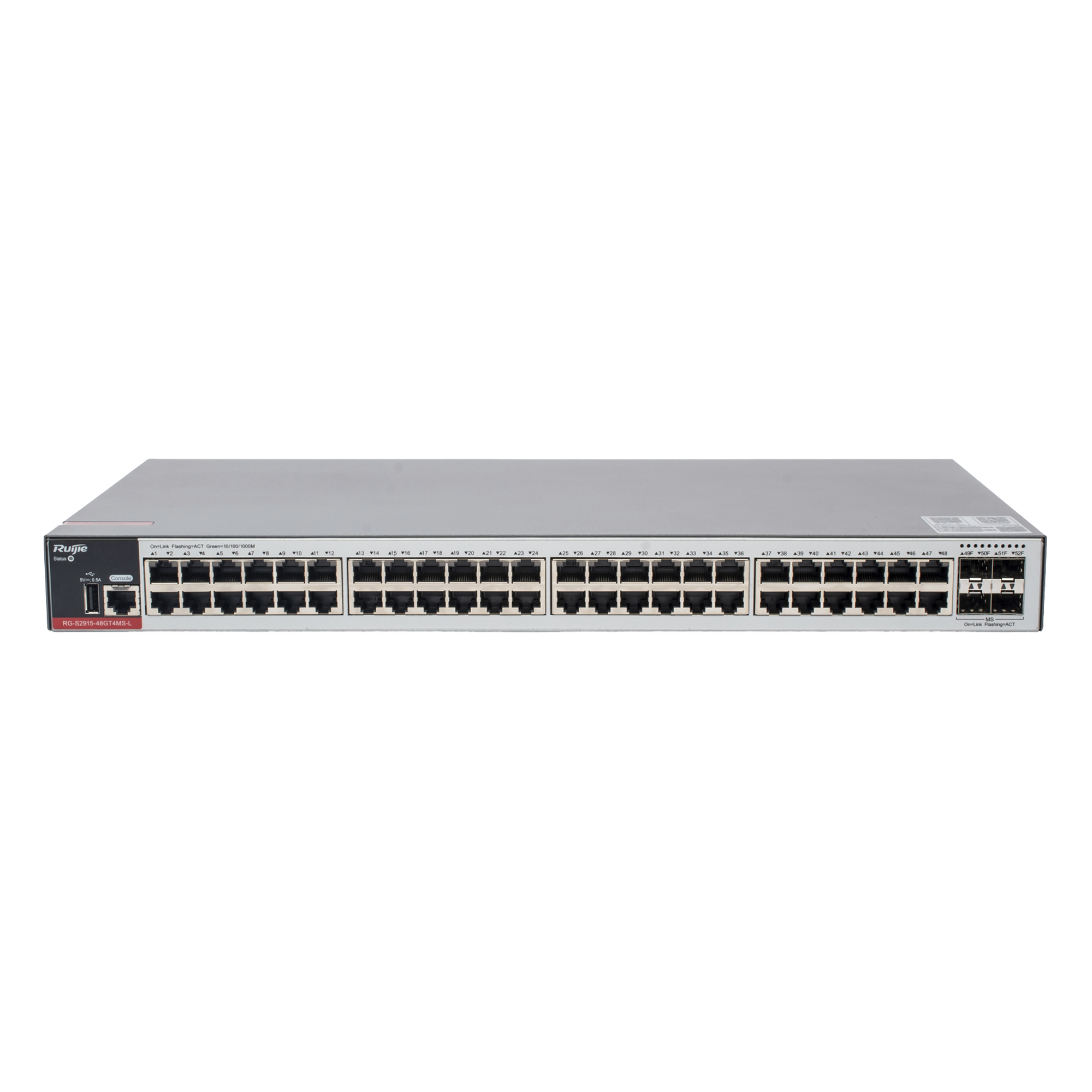 Switch Empresarial, Administrable L2+, 48 Puertos Gigabit y 4 Puertos Uplink SFP 2.5G — RUIJIE · SKU RG-S2915-48GT4MS-L