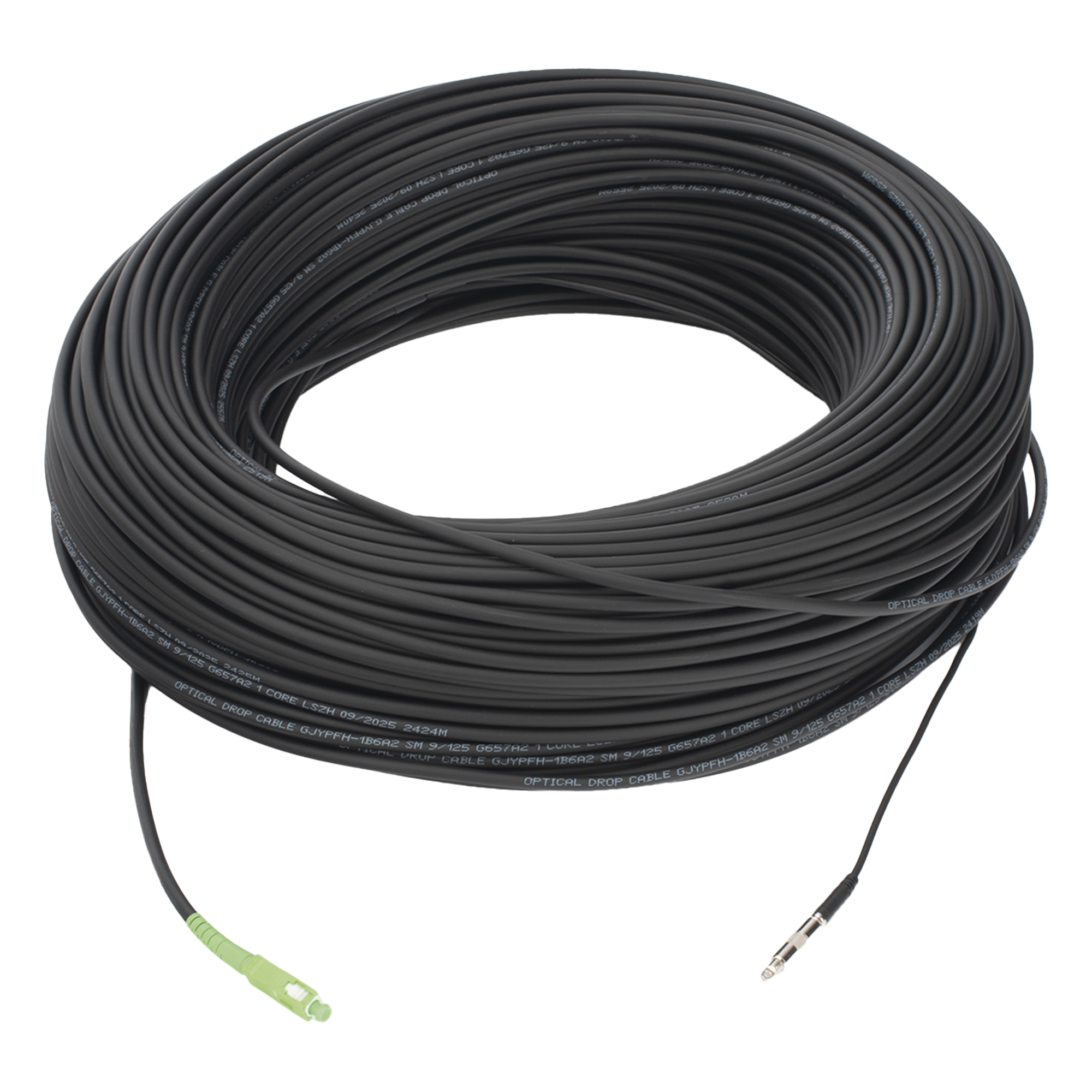 Rollo de Fibra Óptica Drop Redonda G657A2 Monomodo Simplex de 200 Metros con Conectores SC/APC-SC/APC para Instalaciones Aéreas, Subterráneas o a la Intemperie — LINKEDPRO BY EPCOM · SKU LP-200-SCA