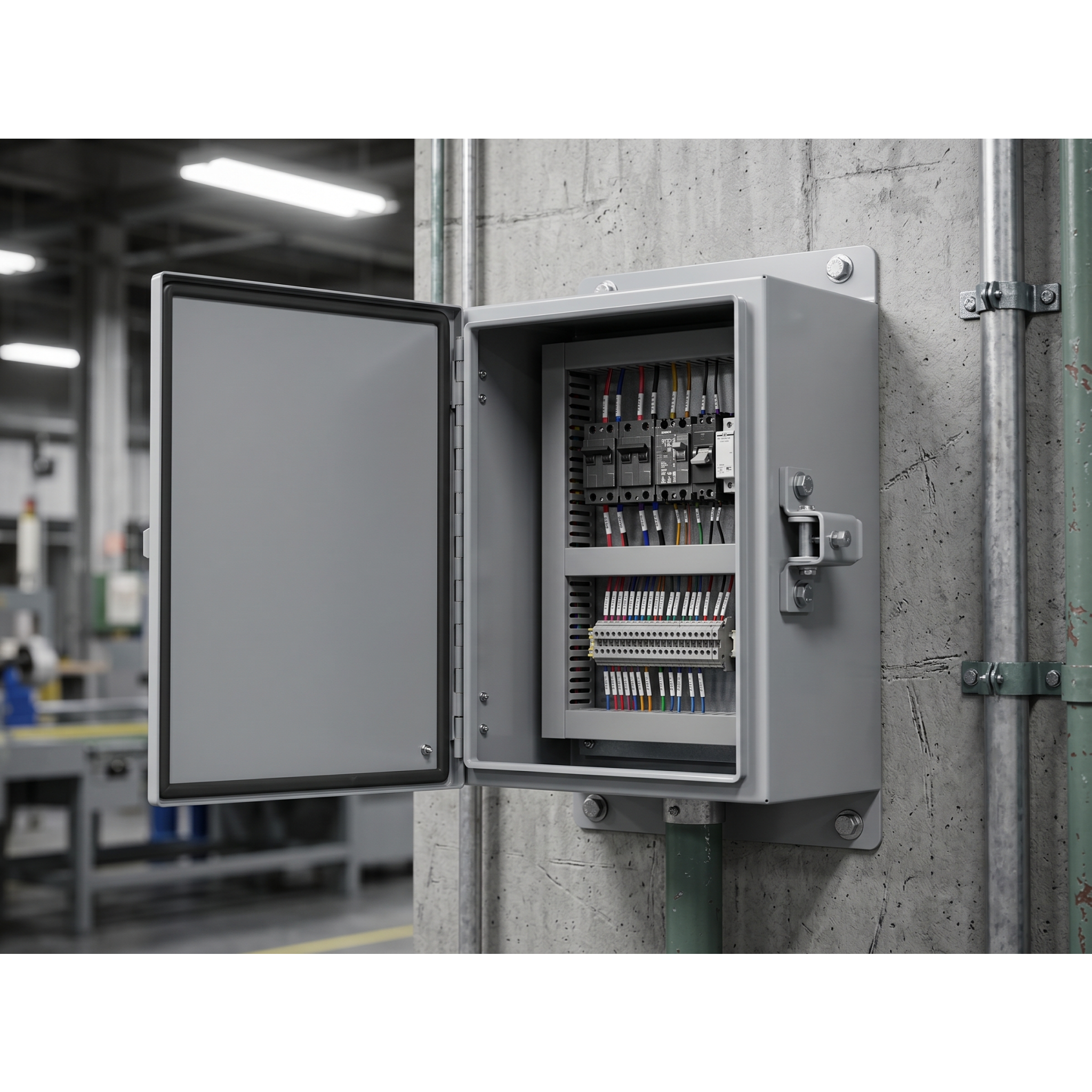 Gabinete de Bisagra Continua NEMA 12; IP66 de Uso en Intemperie, 305 x 254 x 203 mm, De Acero, Color Gris