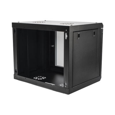 Gabinete de Pared de 9U con Puerta de Cristal Templado, 455 mm de Profundidad, Rack de 19'', Acero Reforzado Color Negro.