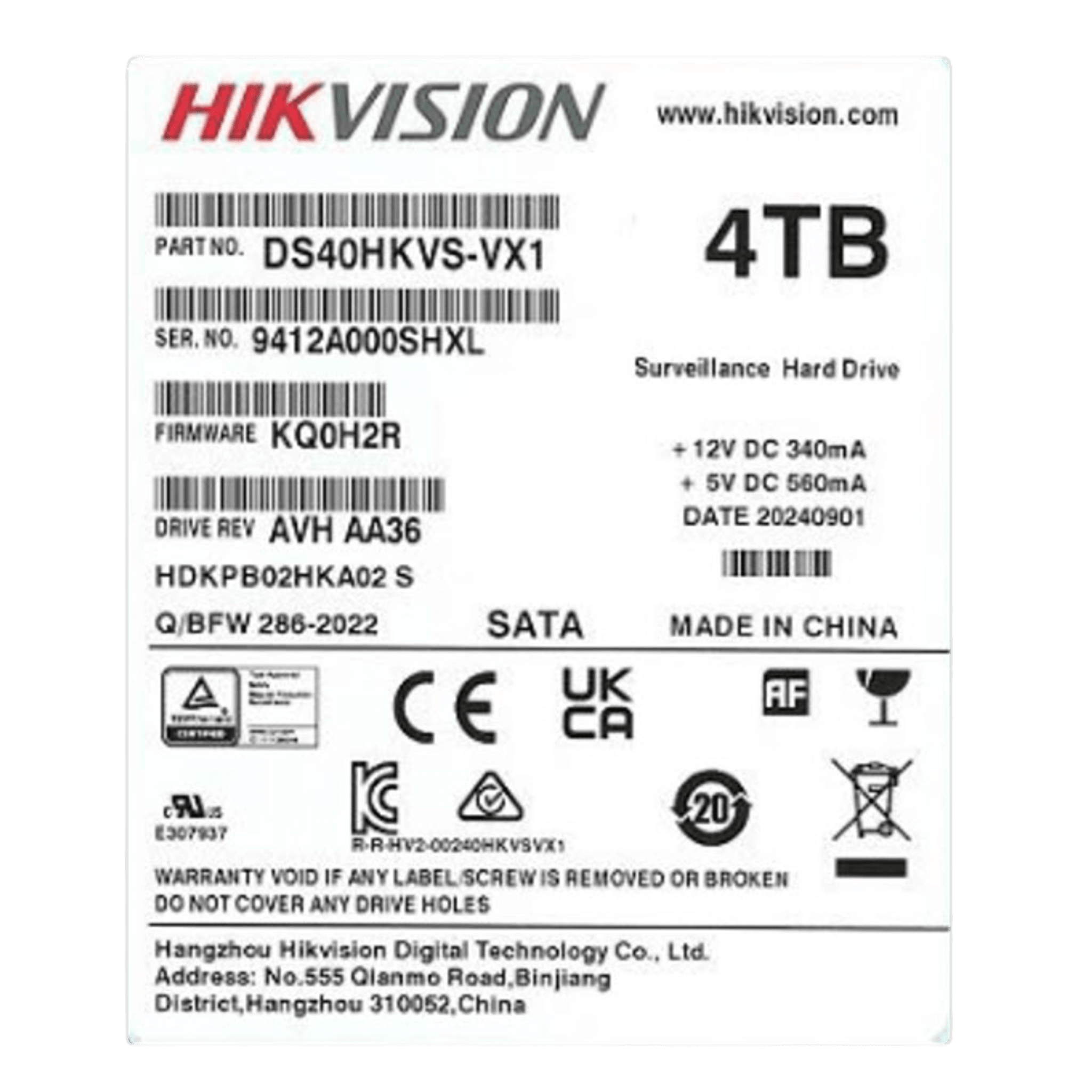 Disco Duro Enterprise 3.5" 4 TB / Hikvision / 7200 RPM / SATA / Alto Rendimiento / Recomendado para NVRs HIKVISION · SKU DS40HKVS-VX1