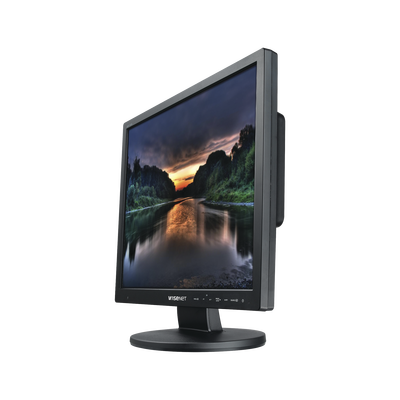 Monitor Profesional LED de 19" con Cristal templado ideal para Videovigilancia / Uso 24/7 / Resolución 1280x1024p/ Entradas de video HDMI, VGA y BNC — HANWHA VISION · SKU SMT-1935