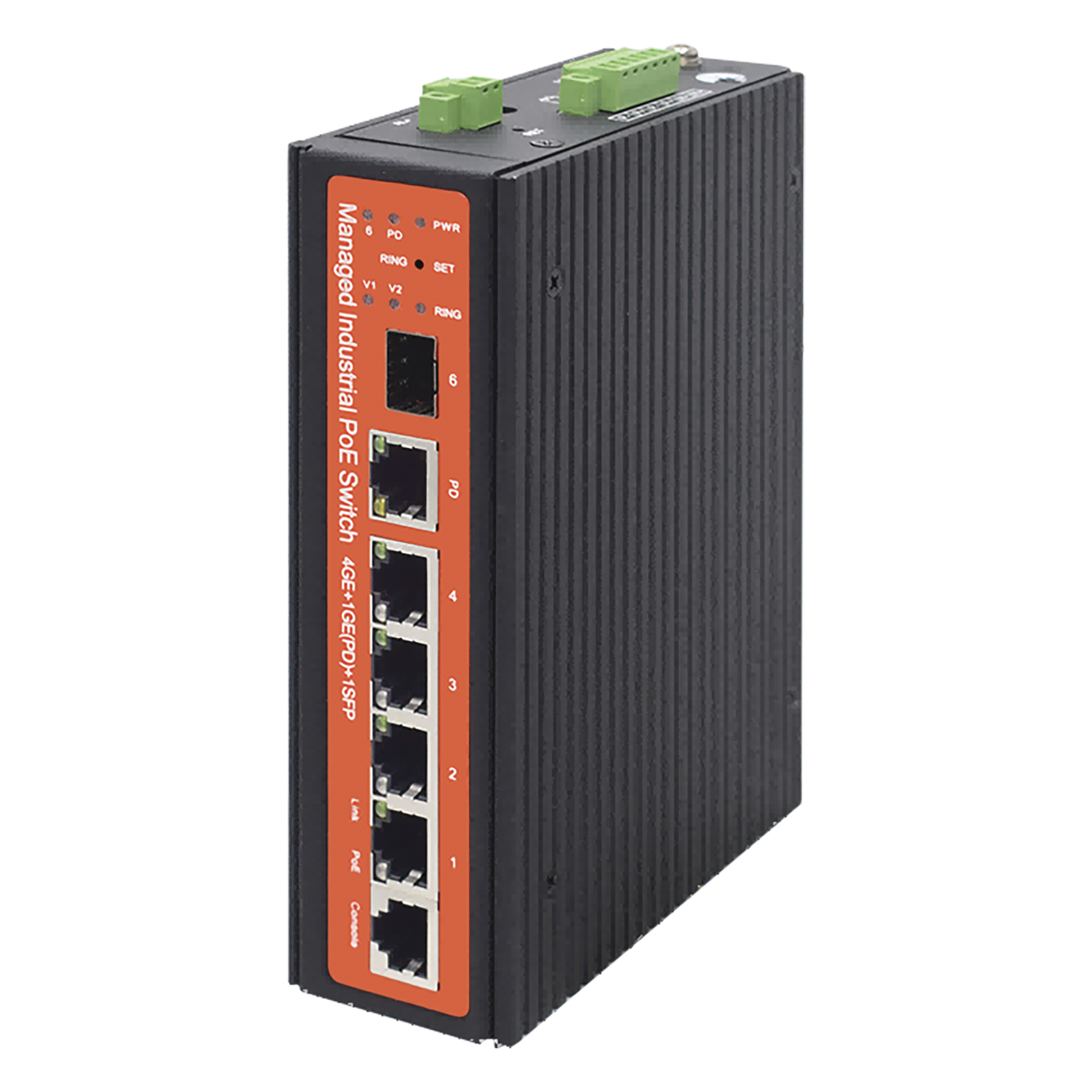 Switch industrial de 4 puertos Gigabit PoE (pasivo 24V / 802.3af/at/bt) — WI-TEK · SKU WI-PMS305GF-I