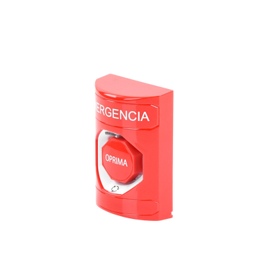 Botón de Emergencia, Texto en Español, Color Rojo, Acción Mantenida, Girar para Restablecer y LED Multicolor