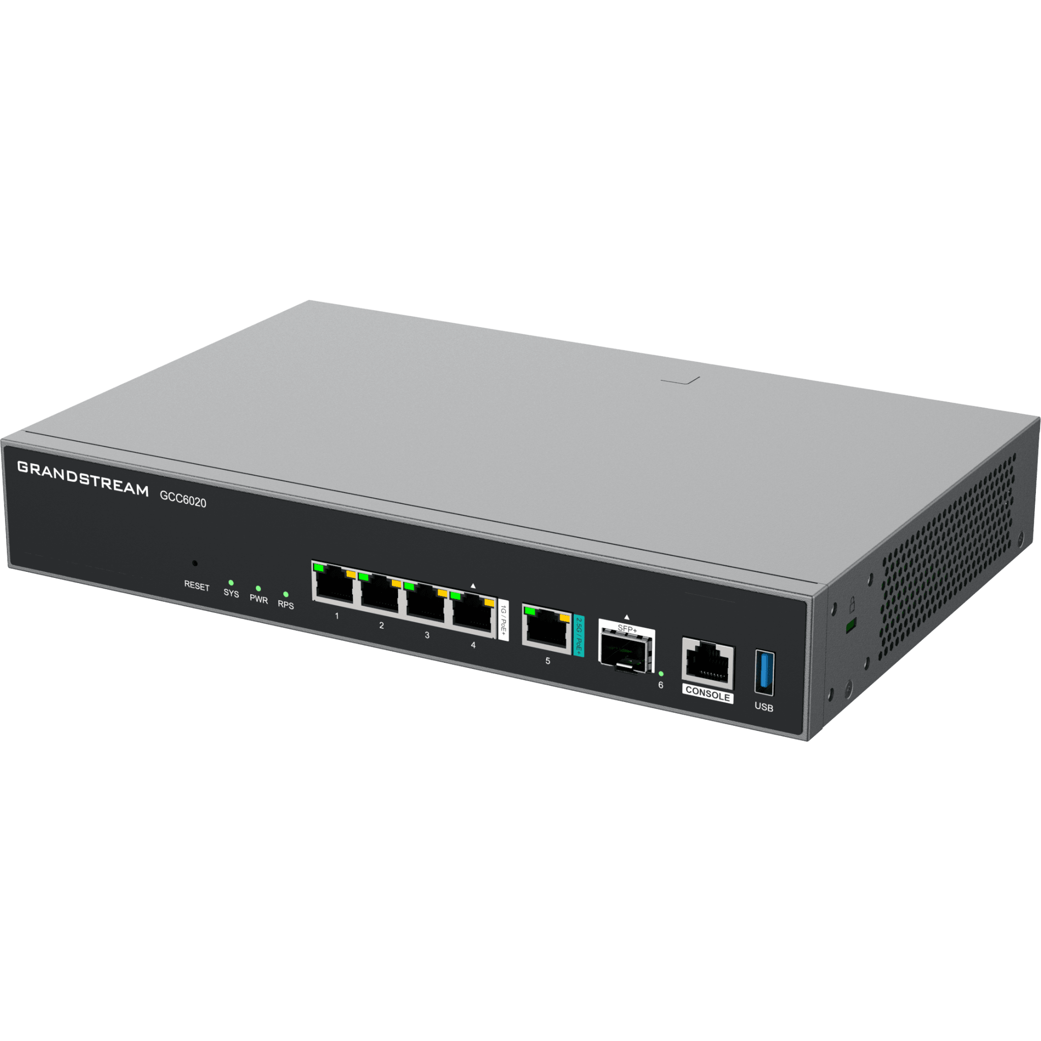 Dispositivo de Convergencia de Redes GCC6020 / Router VPN / Firewall de Próxima Generación / IP PBX / Switch de Red / 4 Puertos Gigabit Ethernet / 1 Puerto SFP+ 10 Gigabit / 1 Puerto 2.5 Gigabit / Administración en la Nube GDMS / Mont