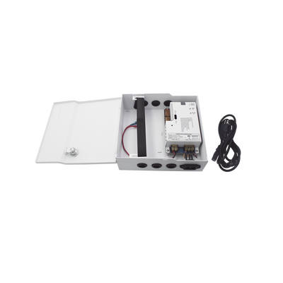 Fuente de Poder / 1 Salida 11-15 Vcc / 5 A / Temporizador Integrado / Con Capacidad de Batería de Respaldo / Requiere Batería / Aplicaciones en sistemas de control de Acceso 