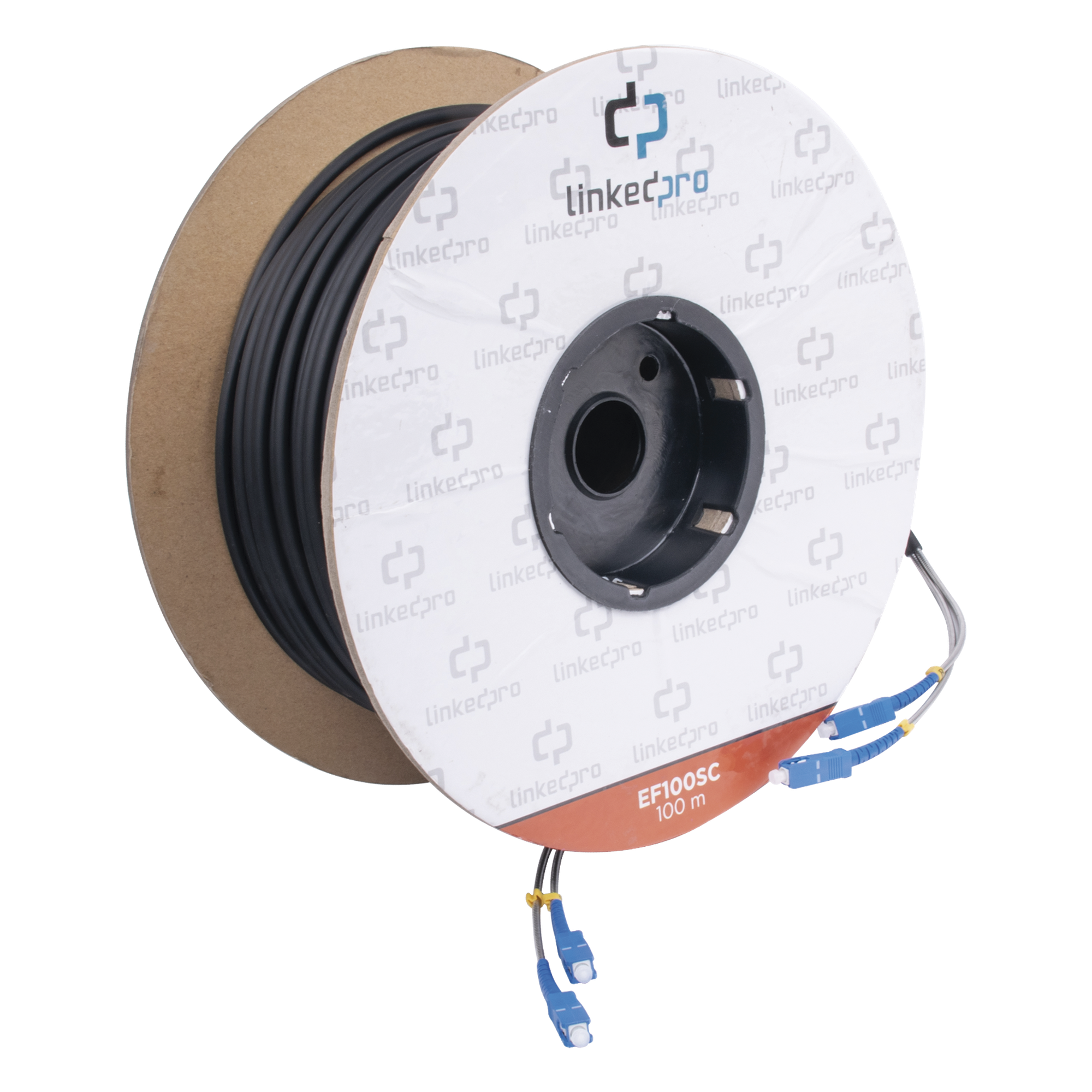 Carrete de Fibra Óptica Monomodo con Conectores SC-SC Duplex, Reforzada con Kevlar, de 100 Metros (328.08 Pies) — LINKEDPRO BY EPCOM · SKU EF-100-SC