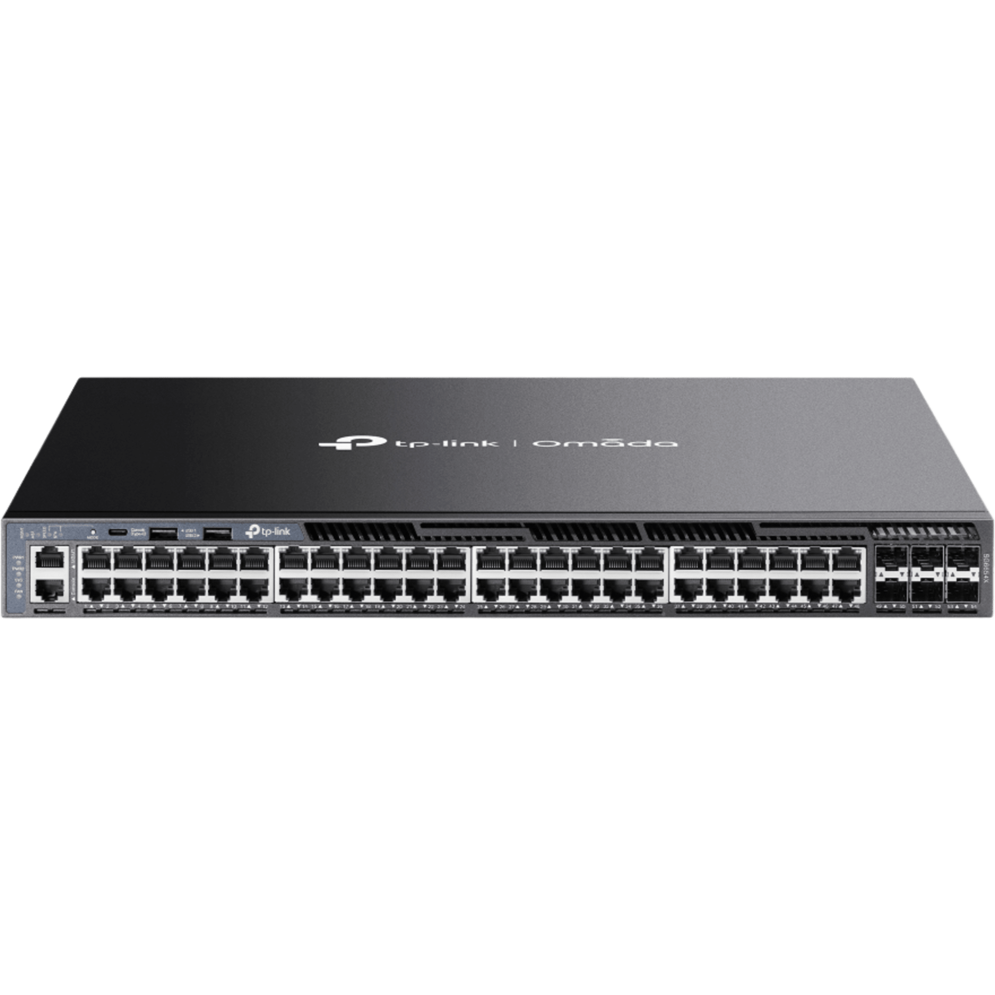 Switch Gestionable L3 / 48 Puertos Gigabit / 6 Slots SFP+ 10G / Capacidad 216 Gbps / Apilamiento 8 Unidades / Fuentes Redundantes — TP-LINK · SKU SG6654X