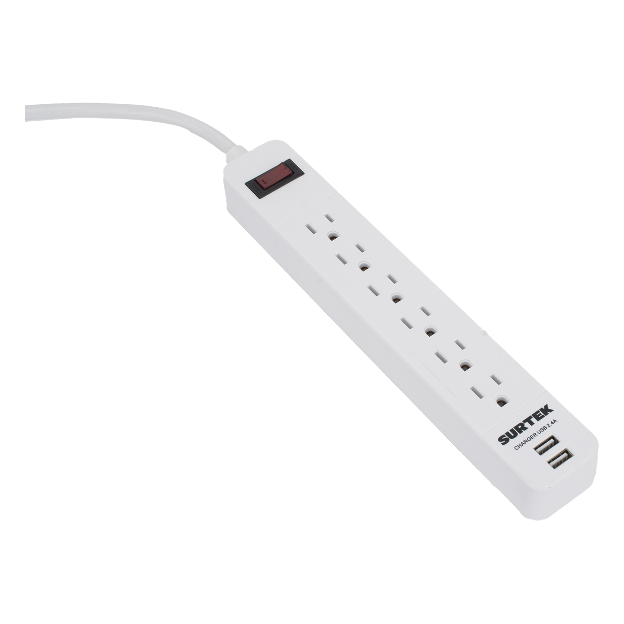 Multicontacto con 6 contactos aterrizados y 2 puertos usb.