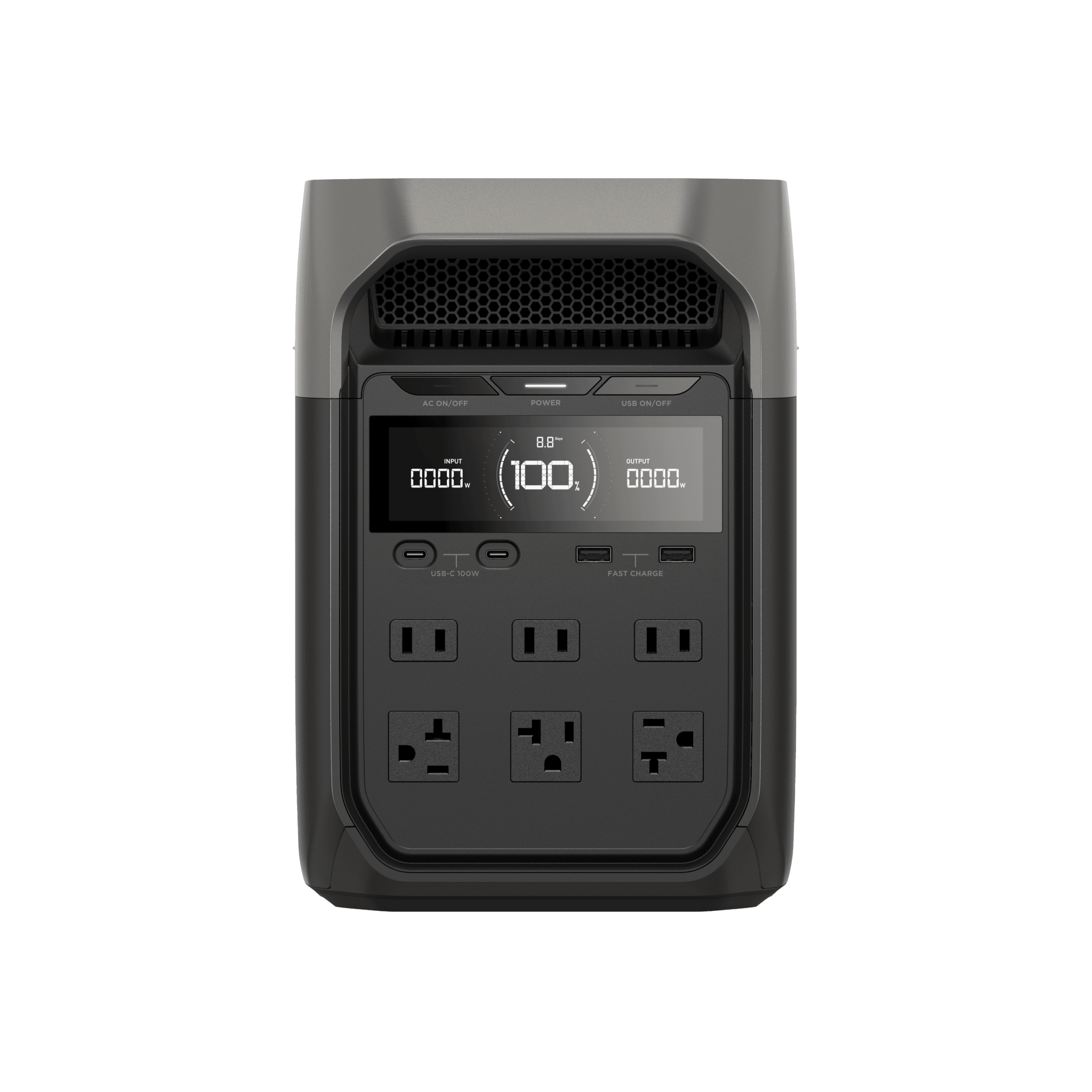 Estación de Energía Portátil Delta 3 1024Wh Litio LFP / 6 AC 1800 W (Max. 2600W con X-Boost) / 4 USB-C 100W / Capacidad para Aumentar Respaldo / Cargador de Coche 10A a 12.6V / Conectividad WiFi y Bluetooth (App) / Carga Solar 500W Max.
