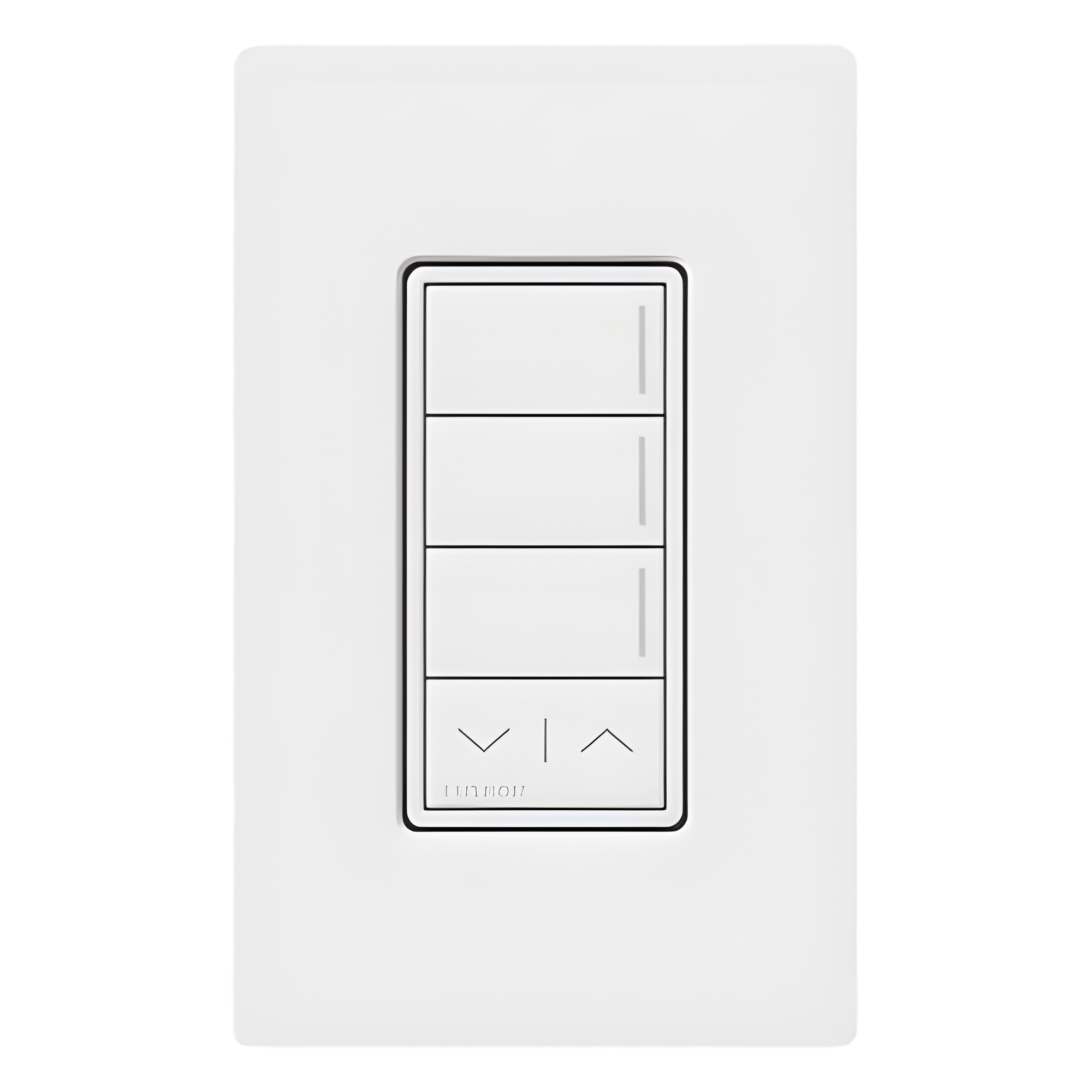 Botonera de pared Sunnata con 3 botones de escena y barra subir/bajar, retroiluminada, blanco, para RadioRA 3 — LUTRON RADIORA 3 · SKU RRSTHN3RLWH