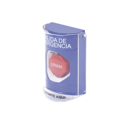 Botón de Salida de Emergencia, Texto en Español, Tapa Protectora de Policarbonato Súper Resistente, Restablecimiento con Llave